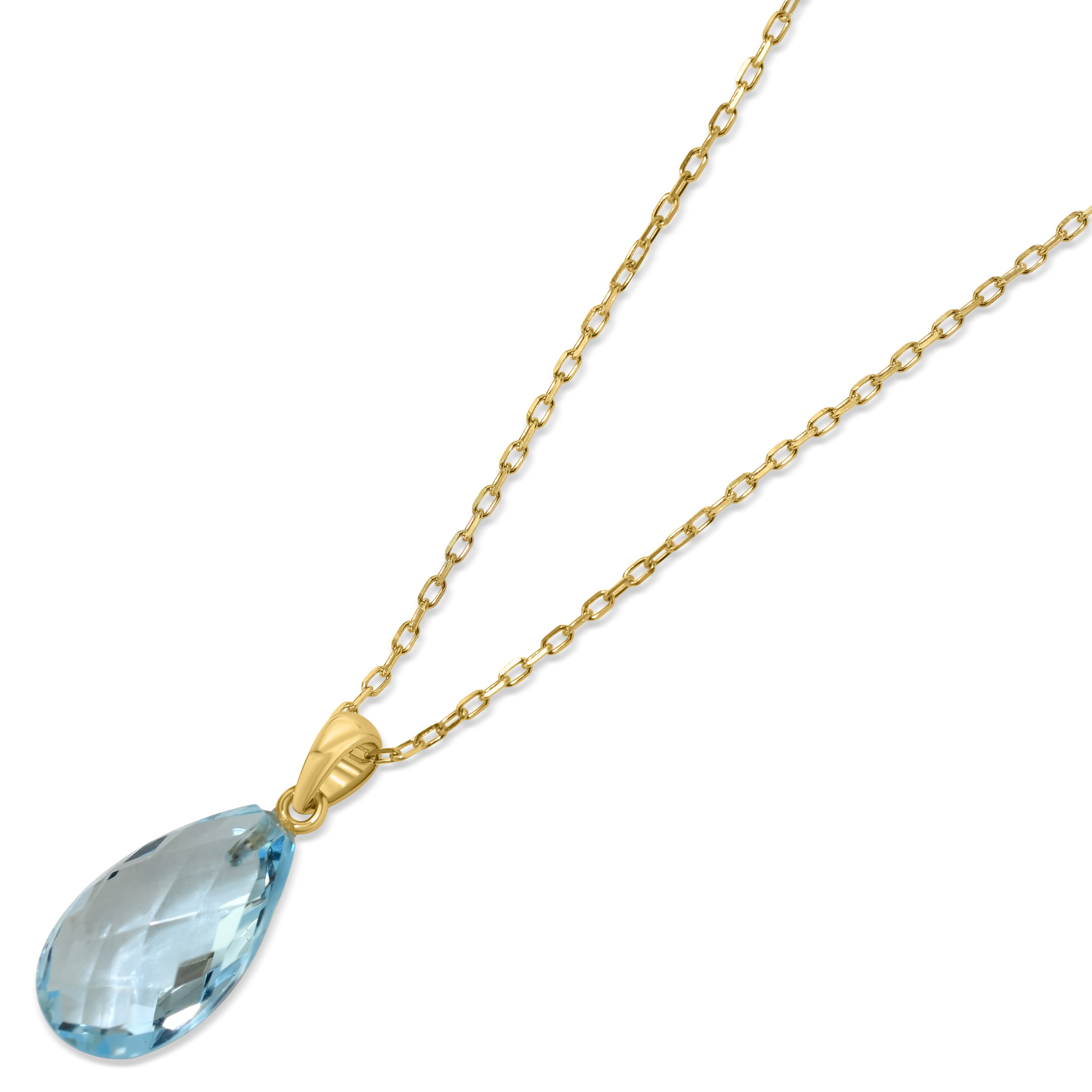 14k Blue Topaz or Amethyst Pear Pendant Necklace 17" Blue Topaz