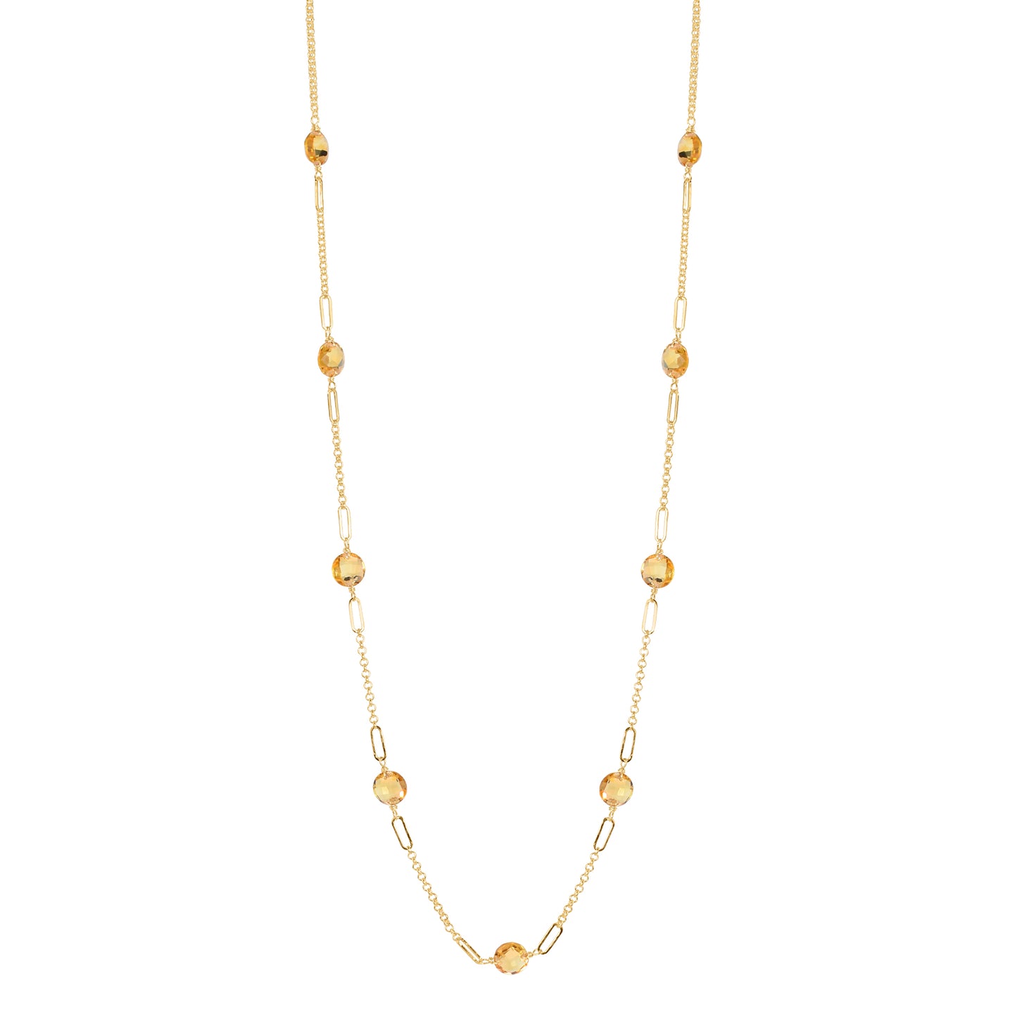 14k Gemstone Coin 9 Fancy Station Necklace 17" Citrine