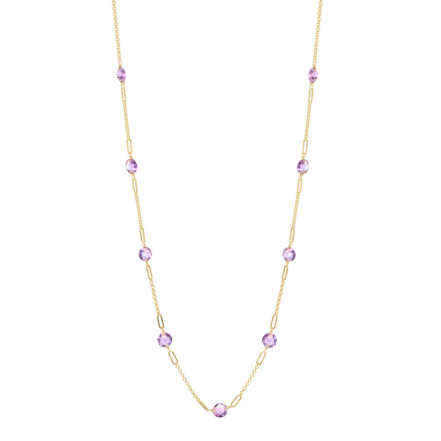 14k Gemstone Coin 9 Fancy Station Necklace 17" Amethyst