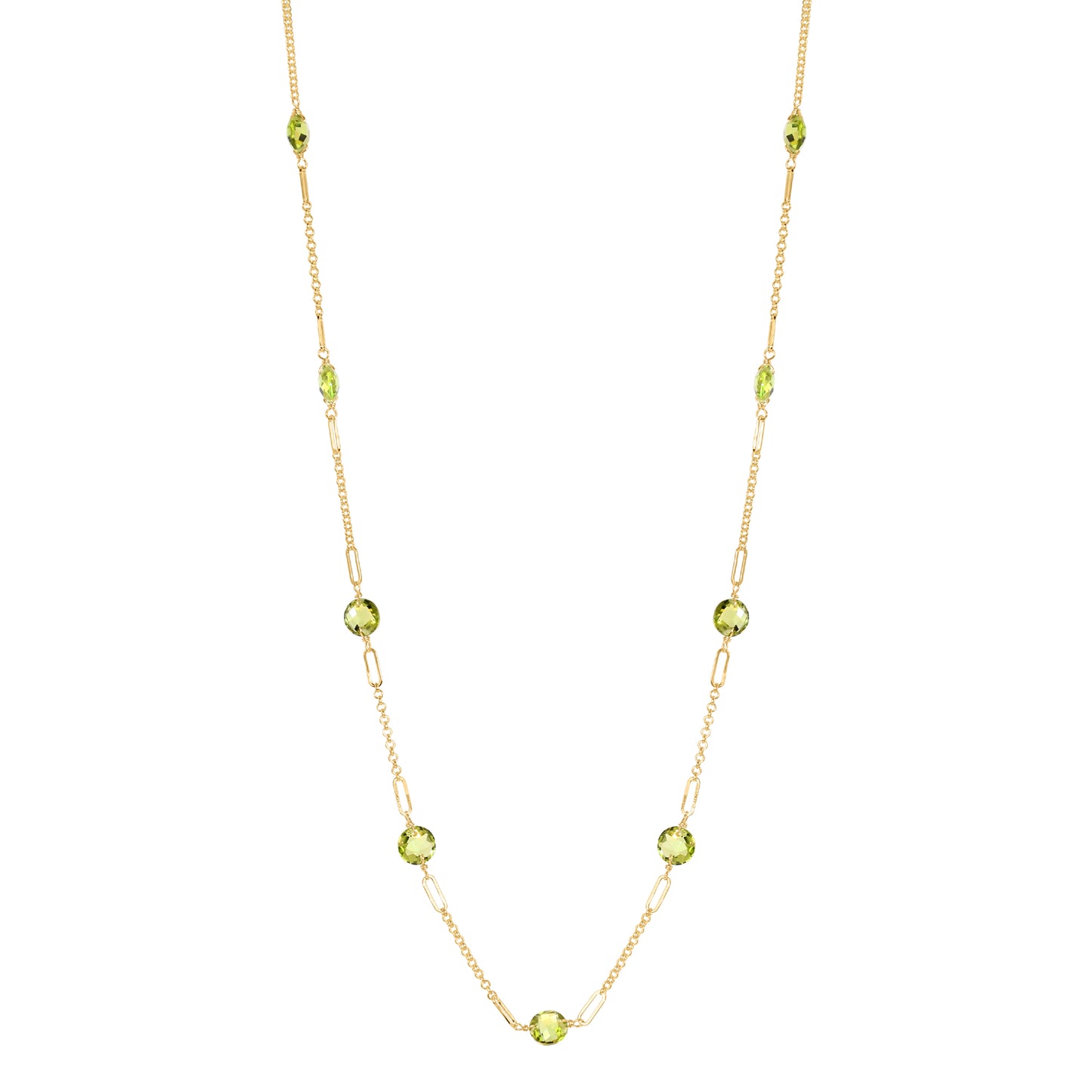 14k Gemstone Coin 9 Fancy Station Necklace 17" Peridot