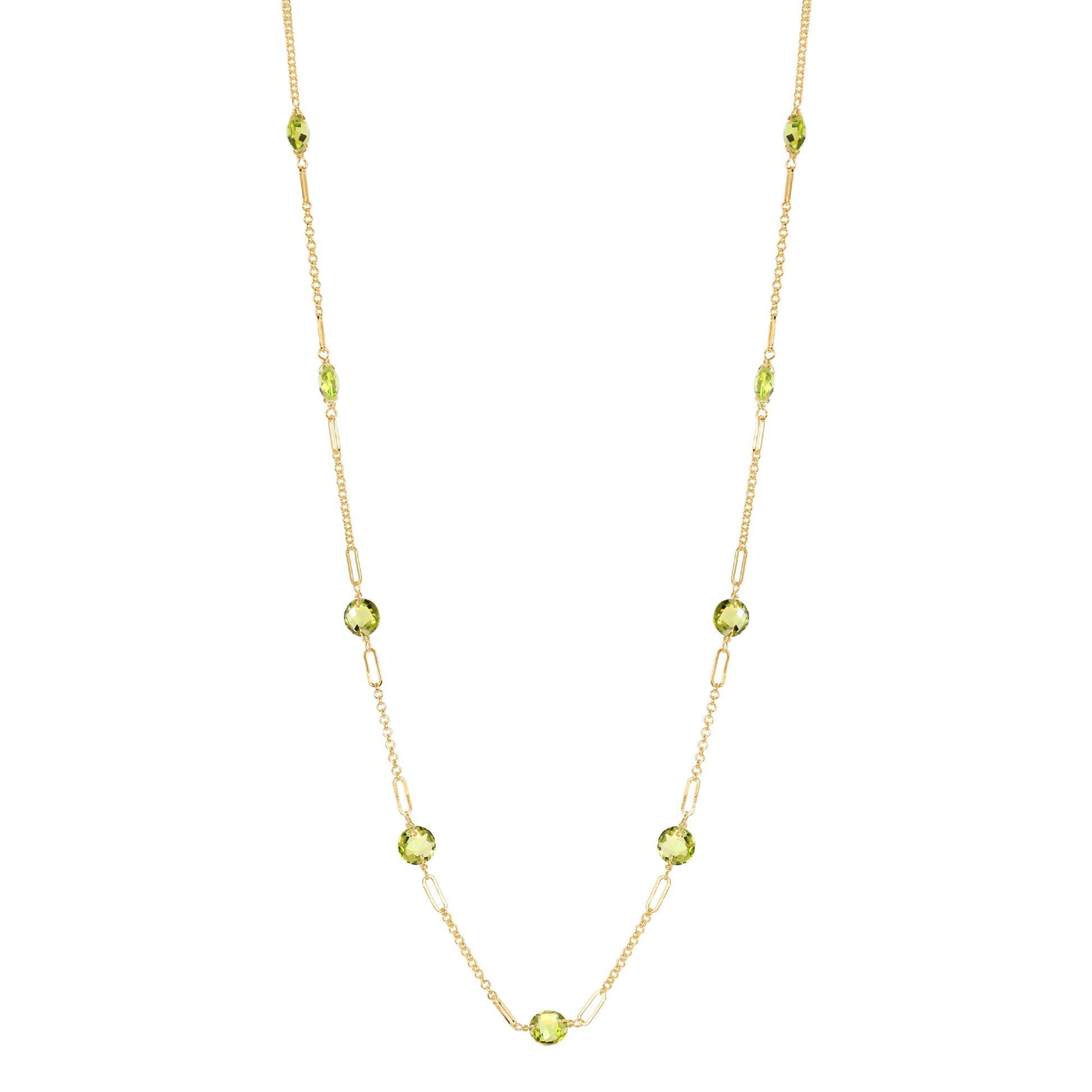 14k Gemstone Coin 9 Fancy Station Necklace 17" Peridot