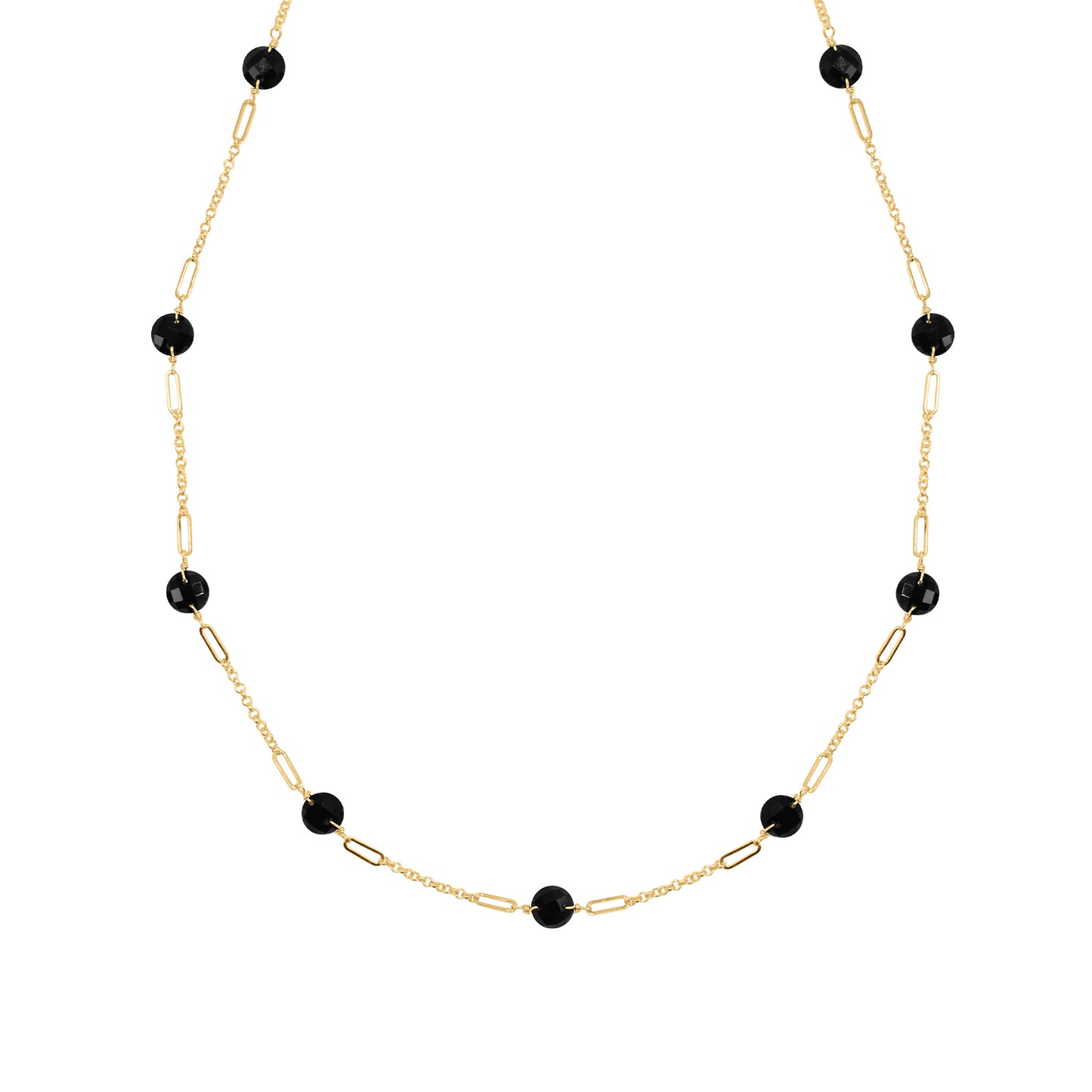 14k Gemstone Coin 9 Fancy Station Necklace 17" Black Onyx