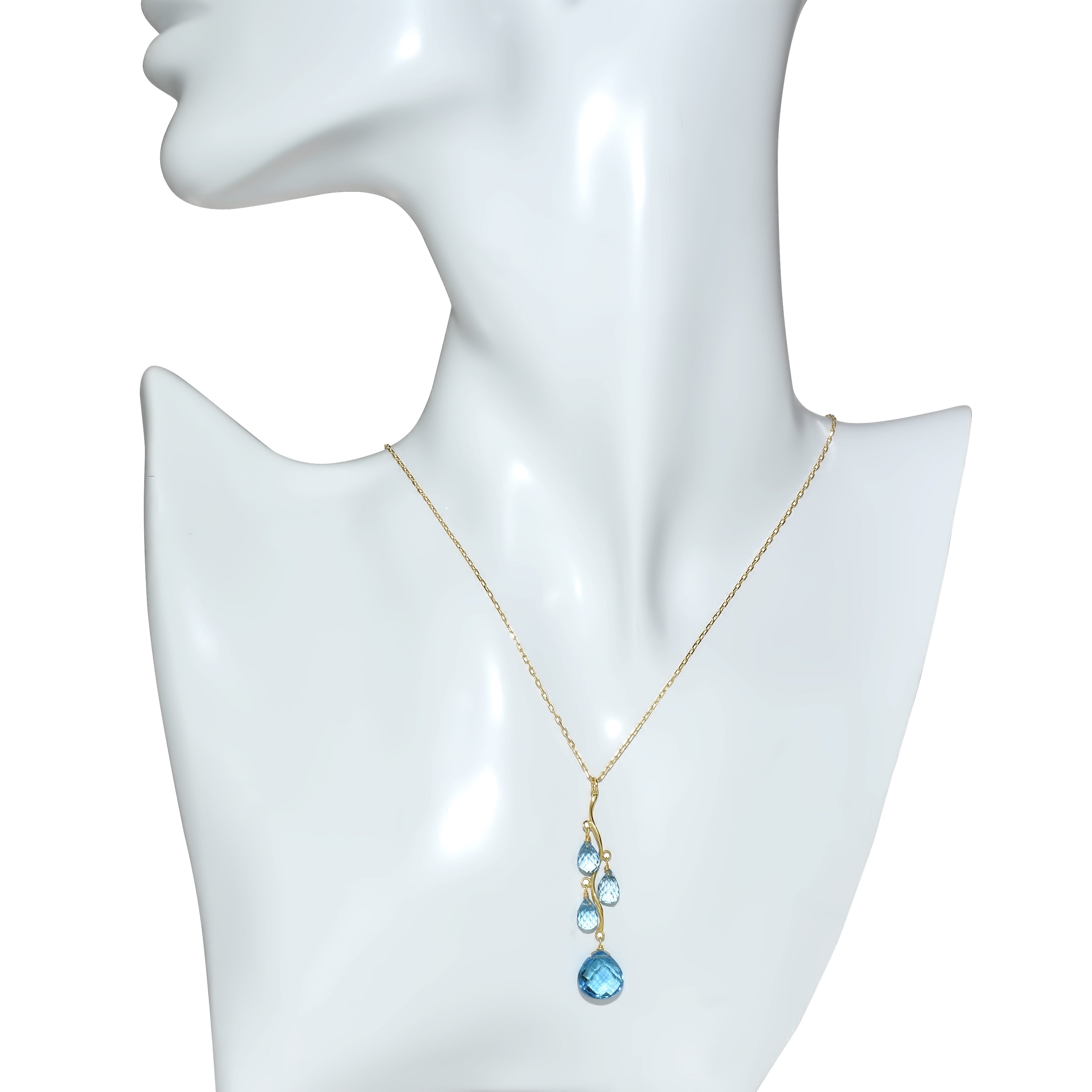 14k Swiss Blue Topaz Wavy Drop Pend Necklace 17"