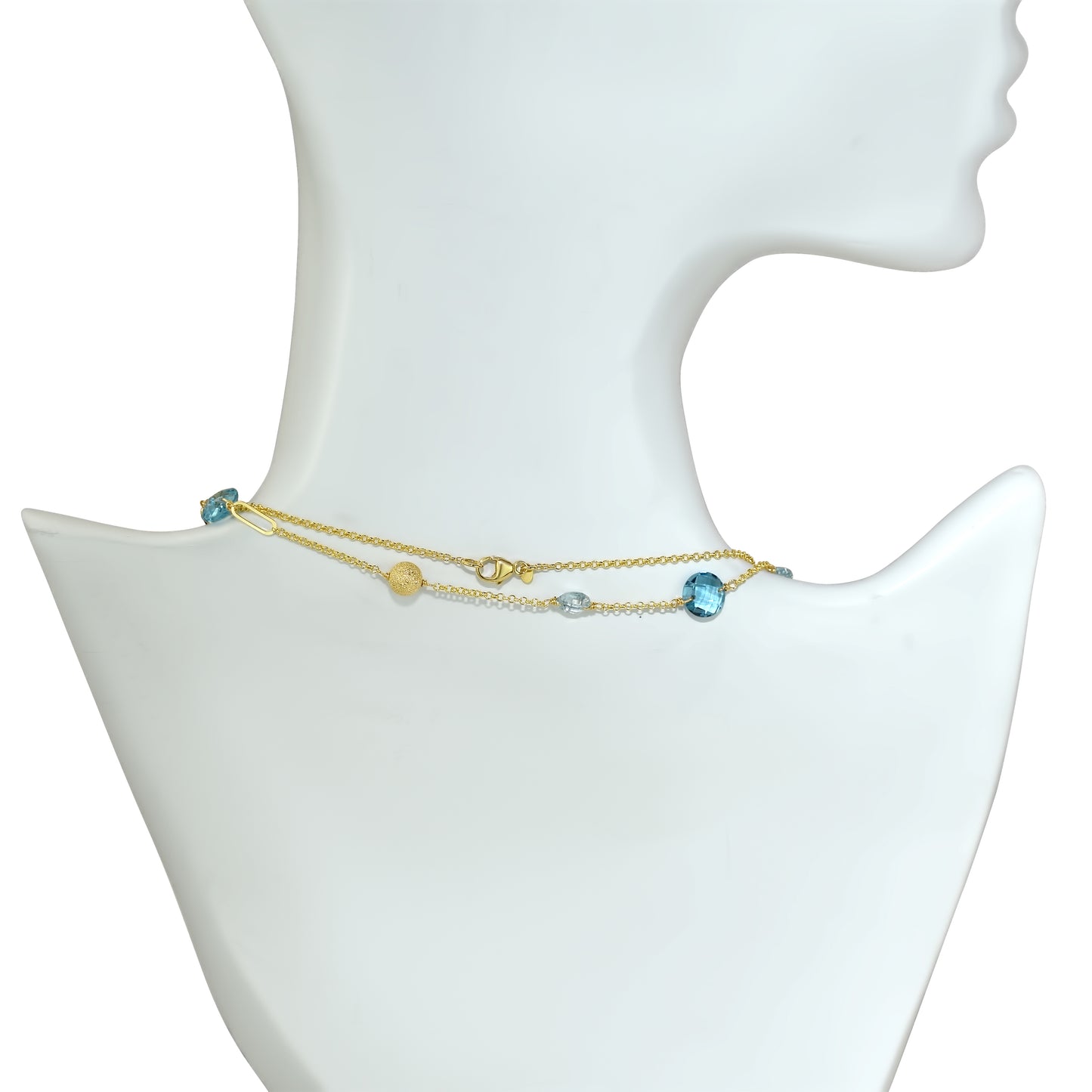 14k Sky/Swiss Blue Topaz Coin Fancy Chain Necklace 36" - Needs Image