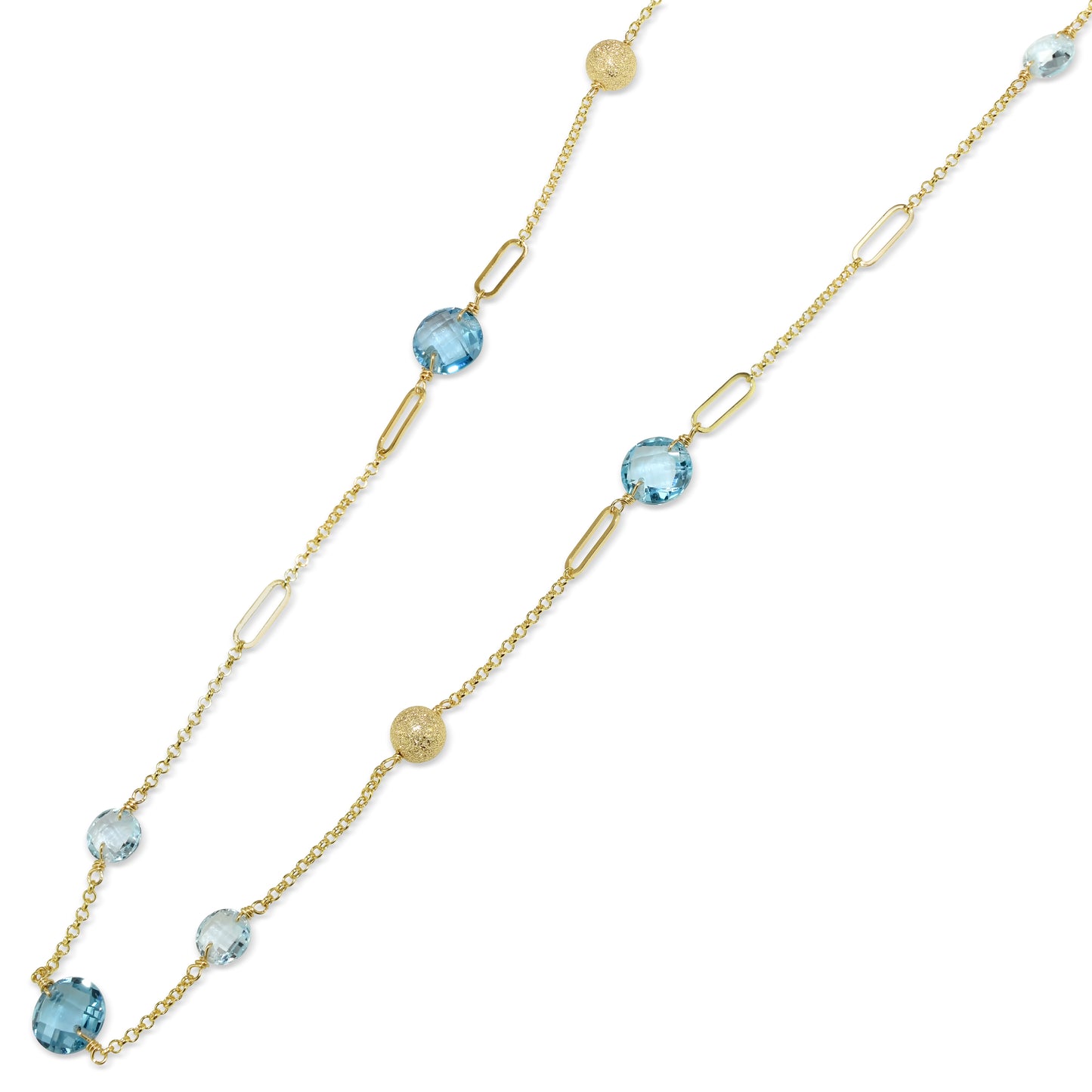 14k Sky/Swiss Blue Topaz Coin Fancy Chain Necklace 36" - Needs Image