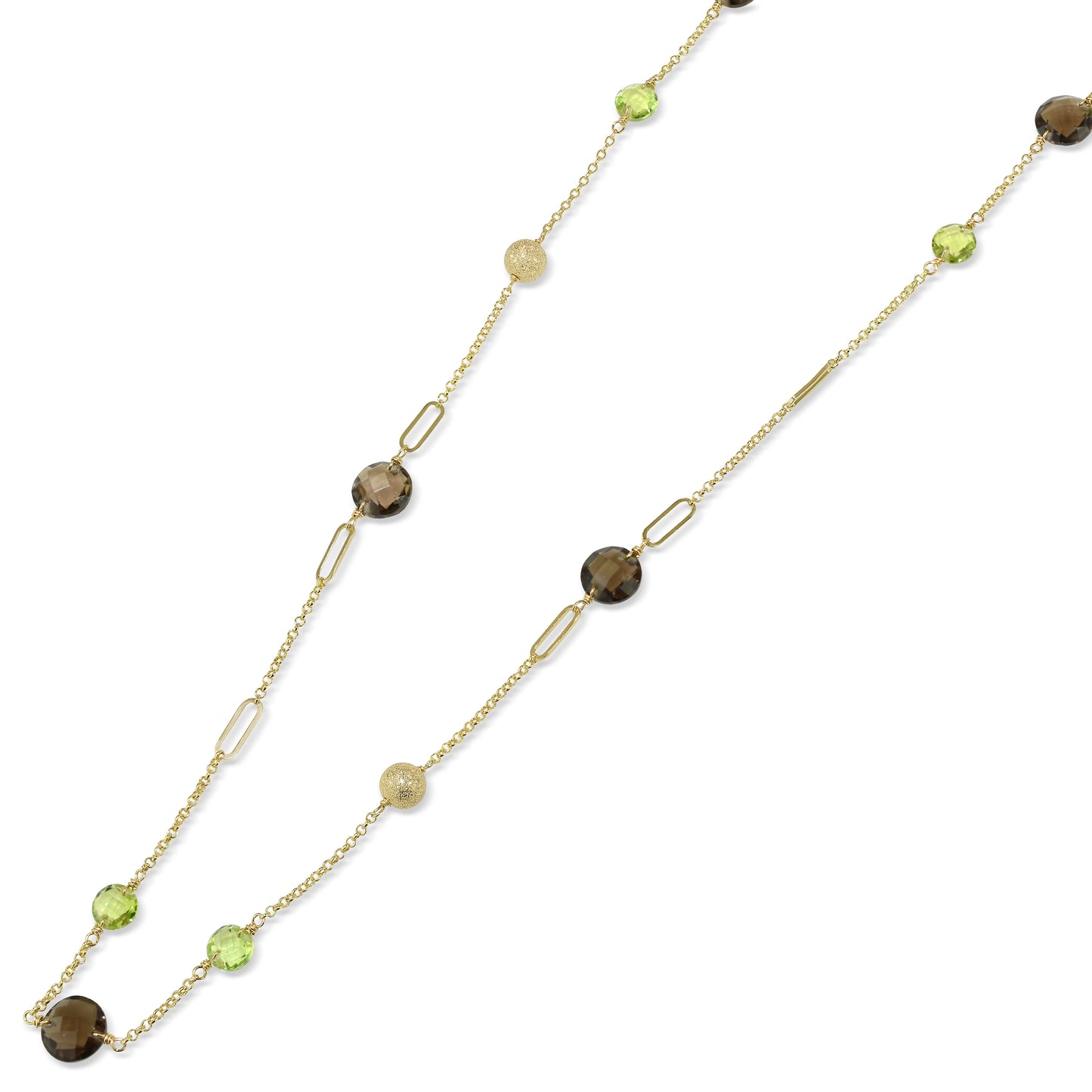 14k Peridot Smoky Quartz Coin Fancy Chain Necklace 36"