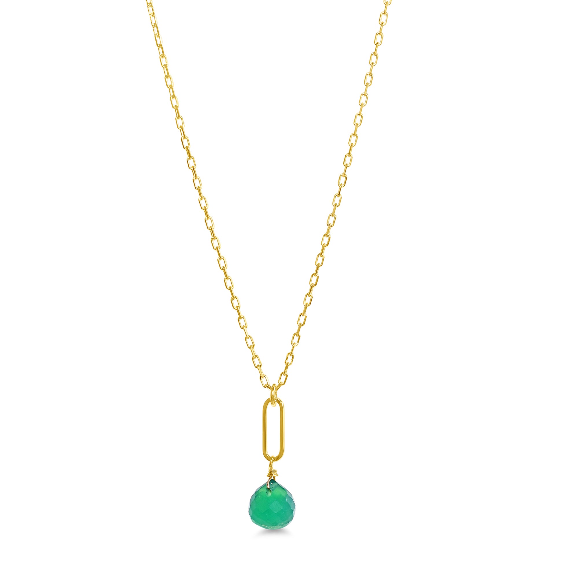 14k Green Onyx Paper Clip Pendant Necklace 17"