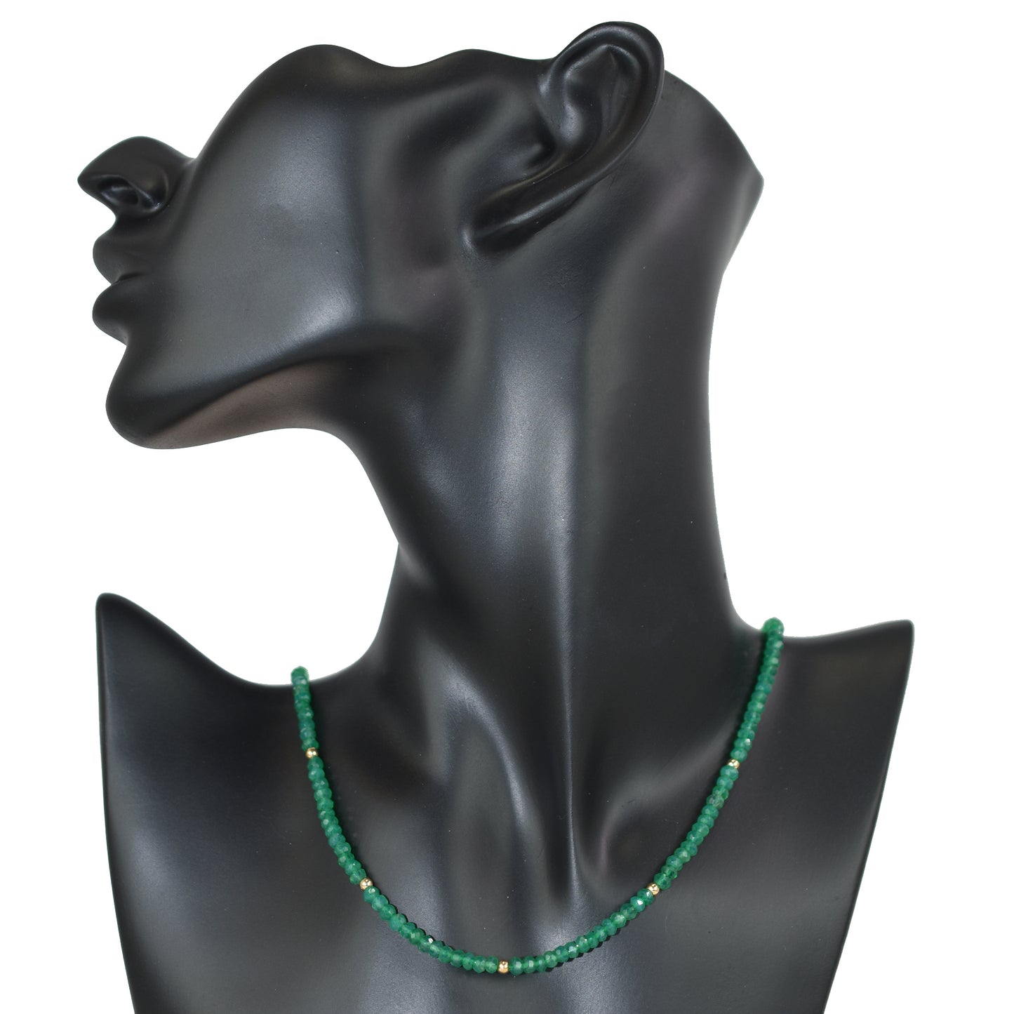 14k Green Onyx Gold Roundel Necklace 17"