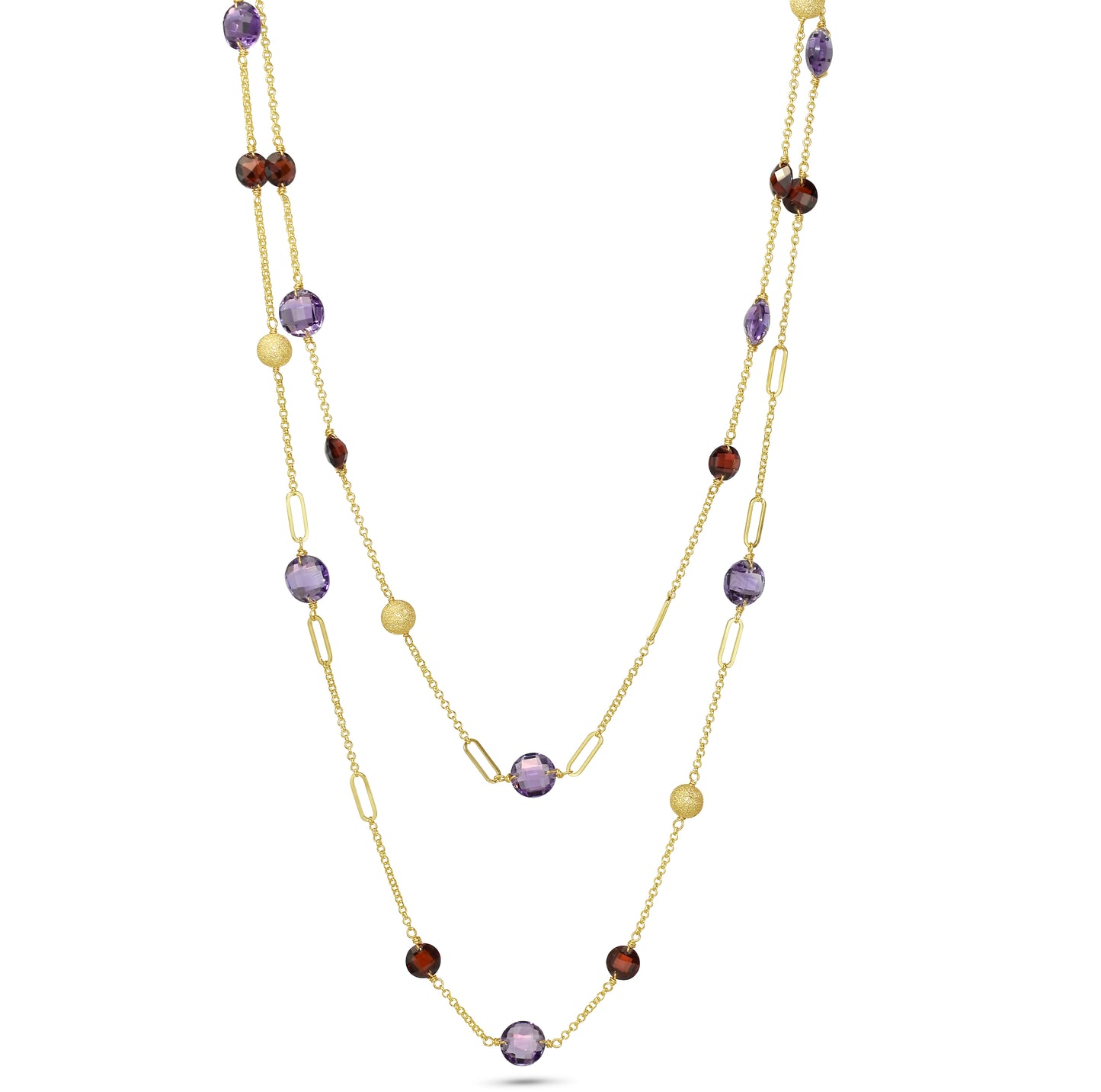 14k Garnet Amethyst Coin Fancy Chain Necklace 36"