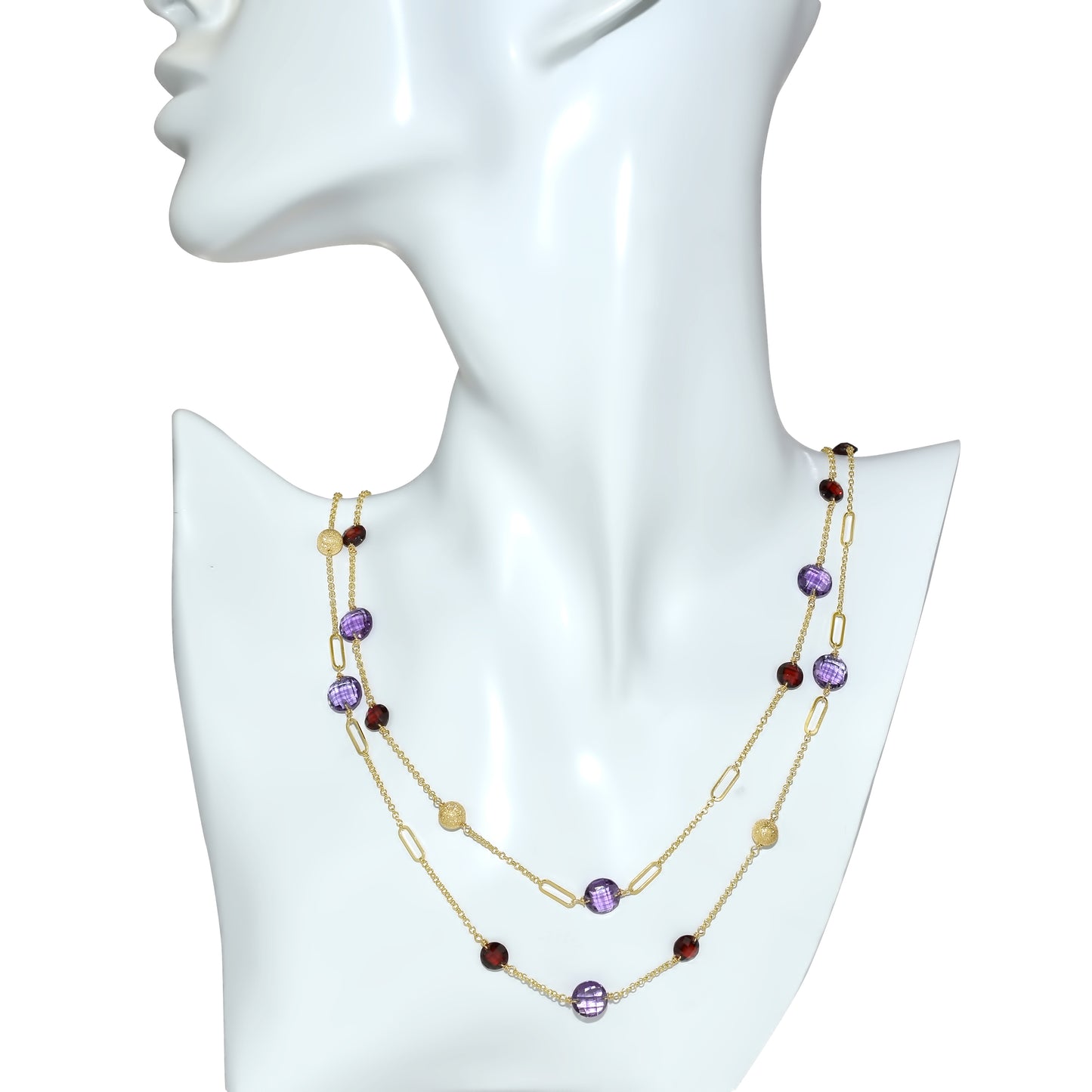 14k Garnet Amethyst Coin Fancy Chain Necklace 36"