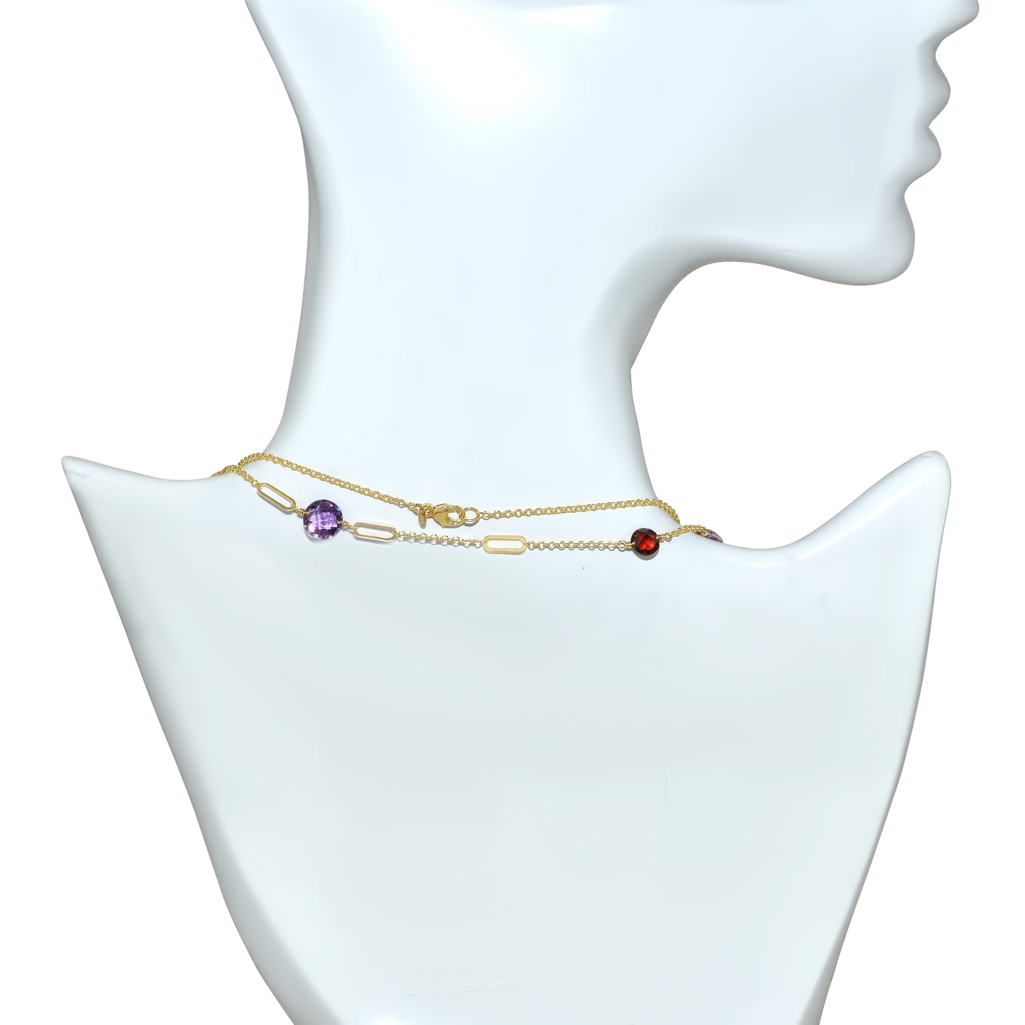 14k Garnet Amethyst Coin Fancy Chain Necklace 36"