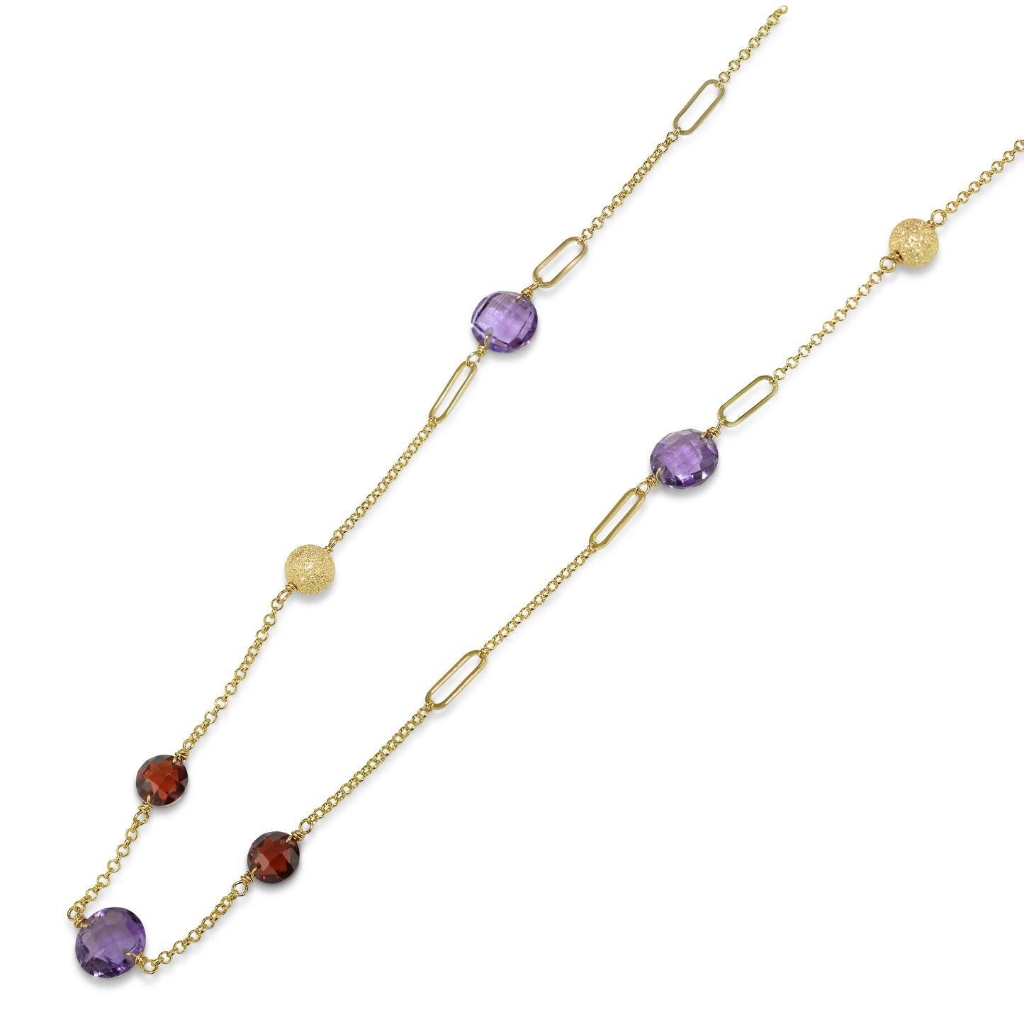 14k Garnet Amethyst Coin Fancy Chain Necklace 36"