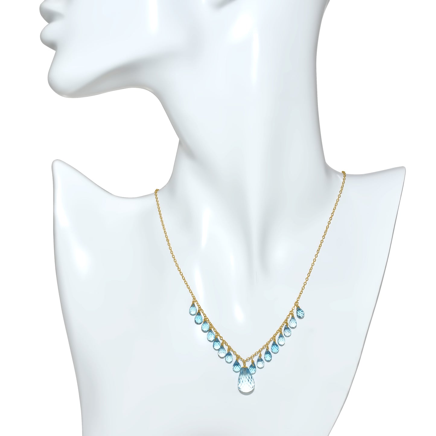 14k Swiss/Sky Blue Topaz Cluster Necklace 17"