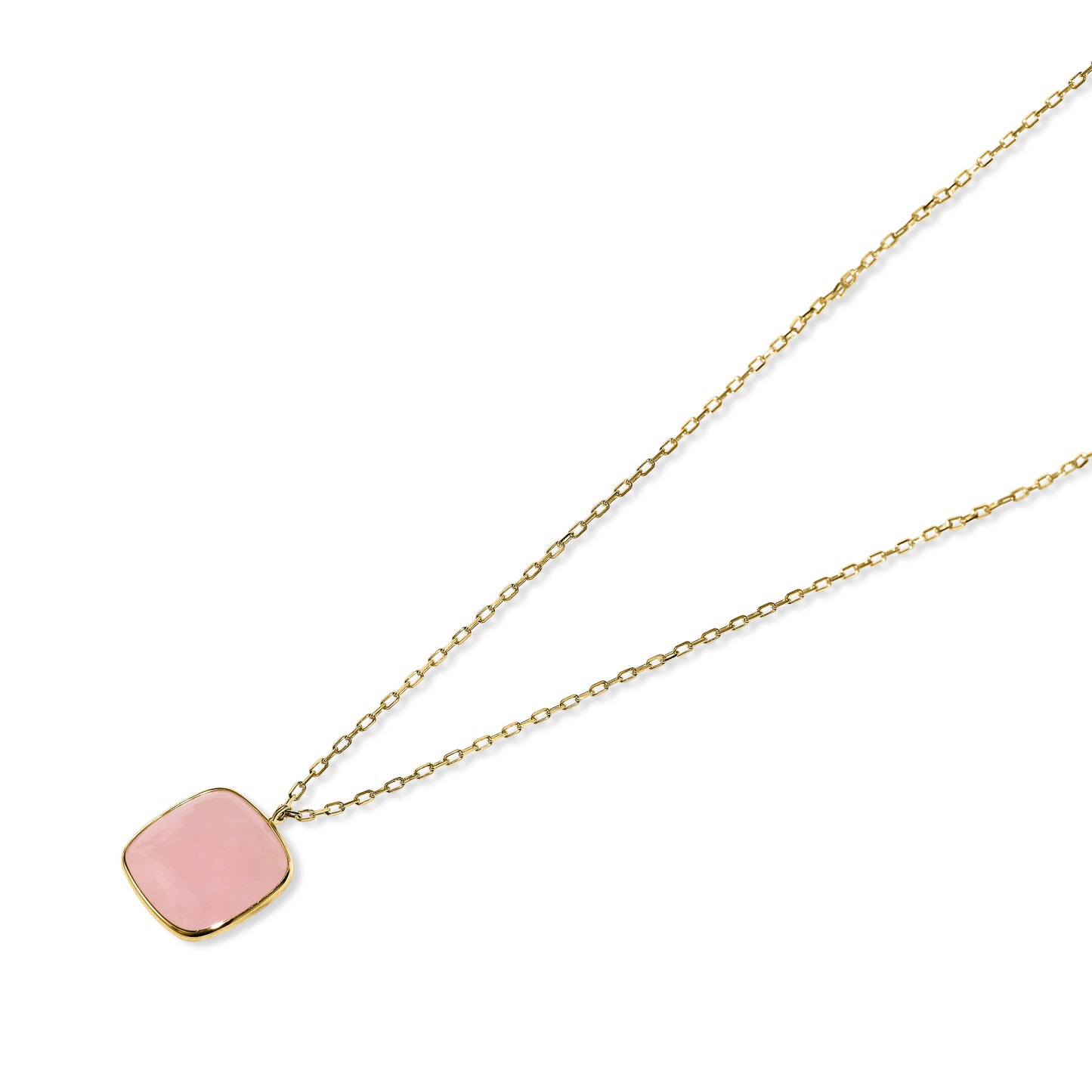 14k Guava Quartz Cushion Drop Pendant Necklace