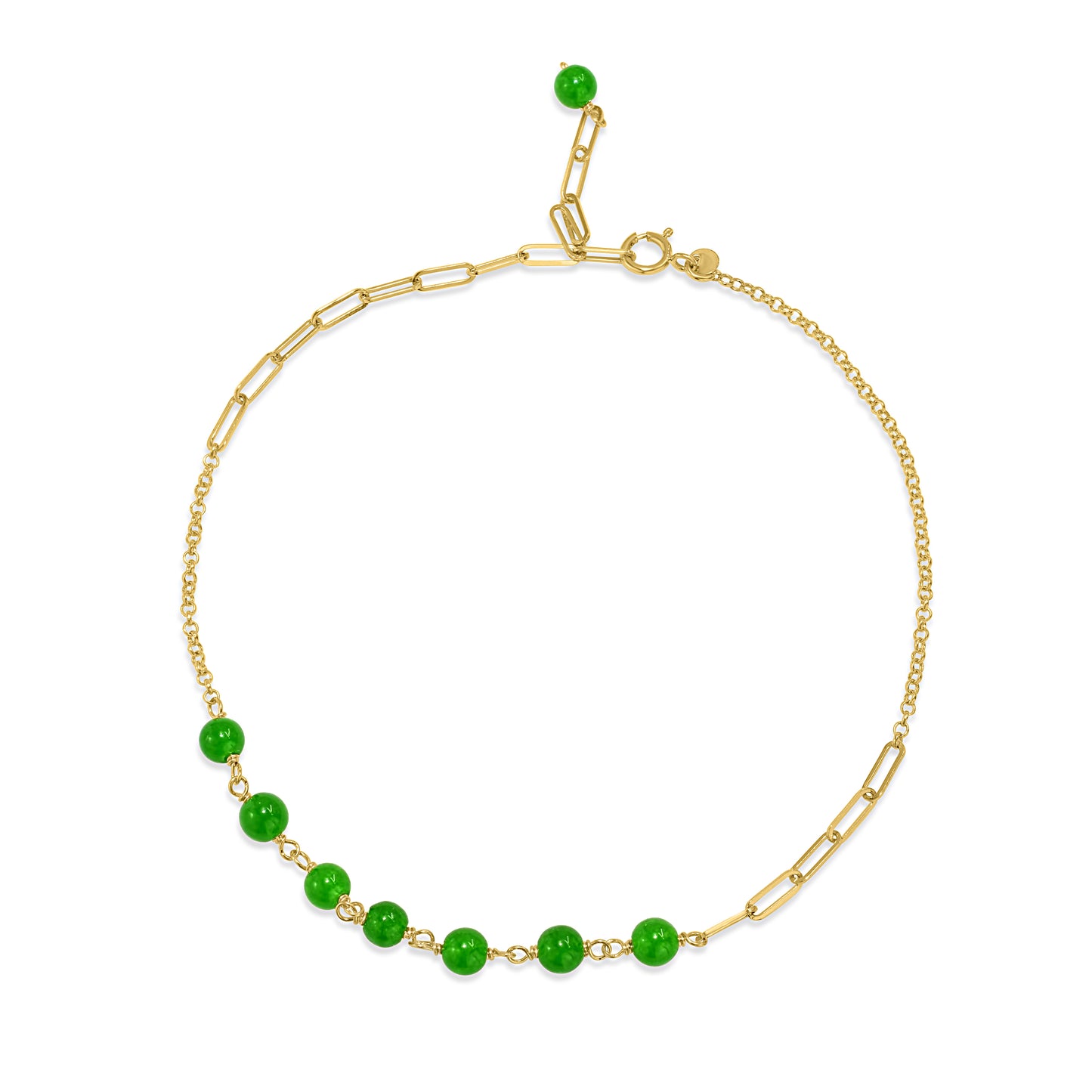 14k Jade Link Gold Chain Anklet 9"