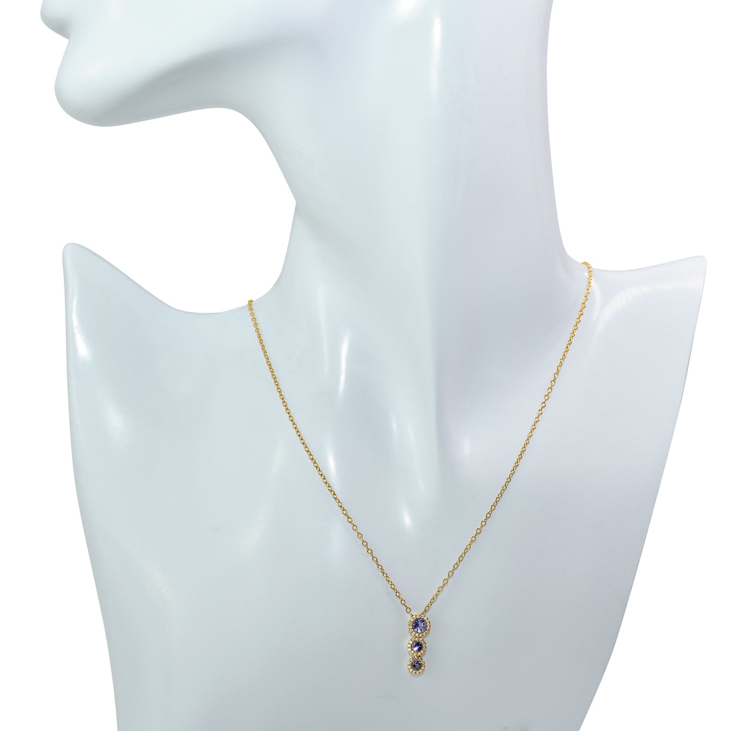 14k Yellow Gold Tanzanite VS Diamond Triple Round Pendant Necklace 17"