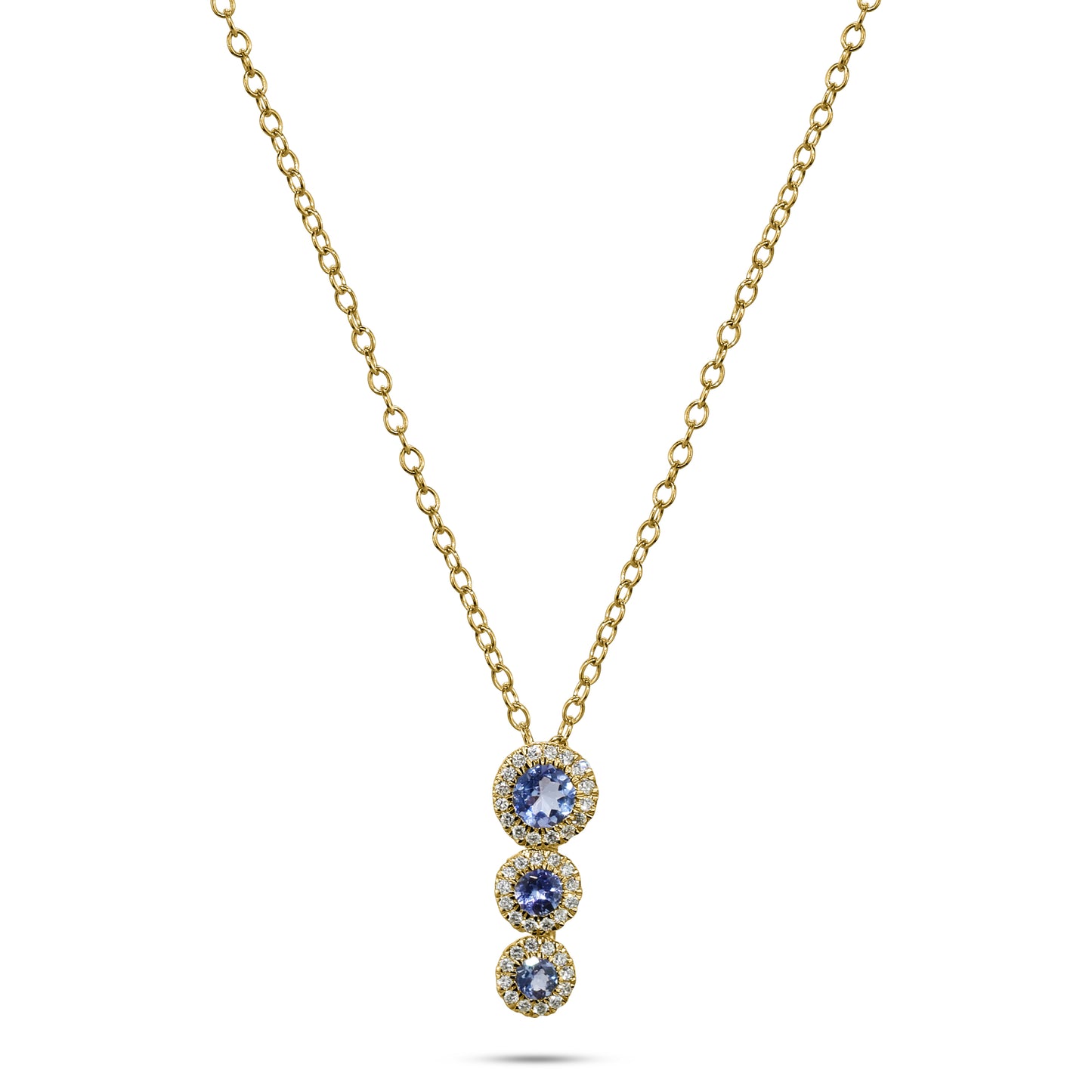 14k Yellow Gold Tanzanite VS Diamond Triple Round Pendant Necklace 17"