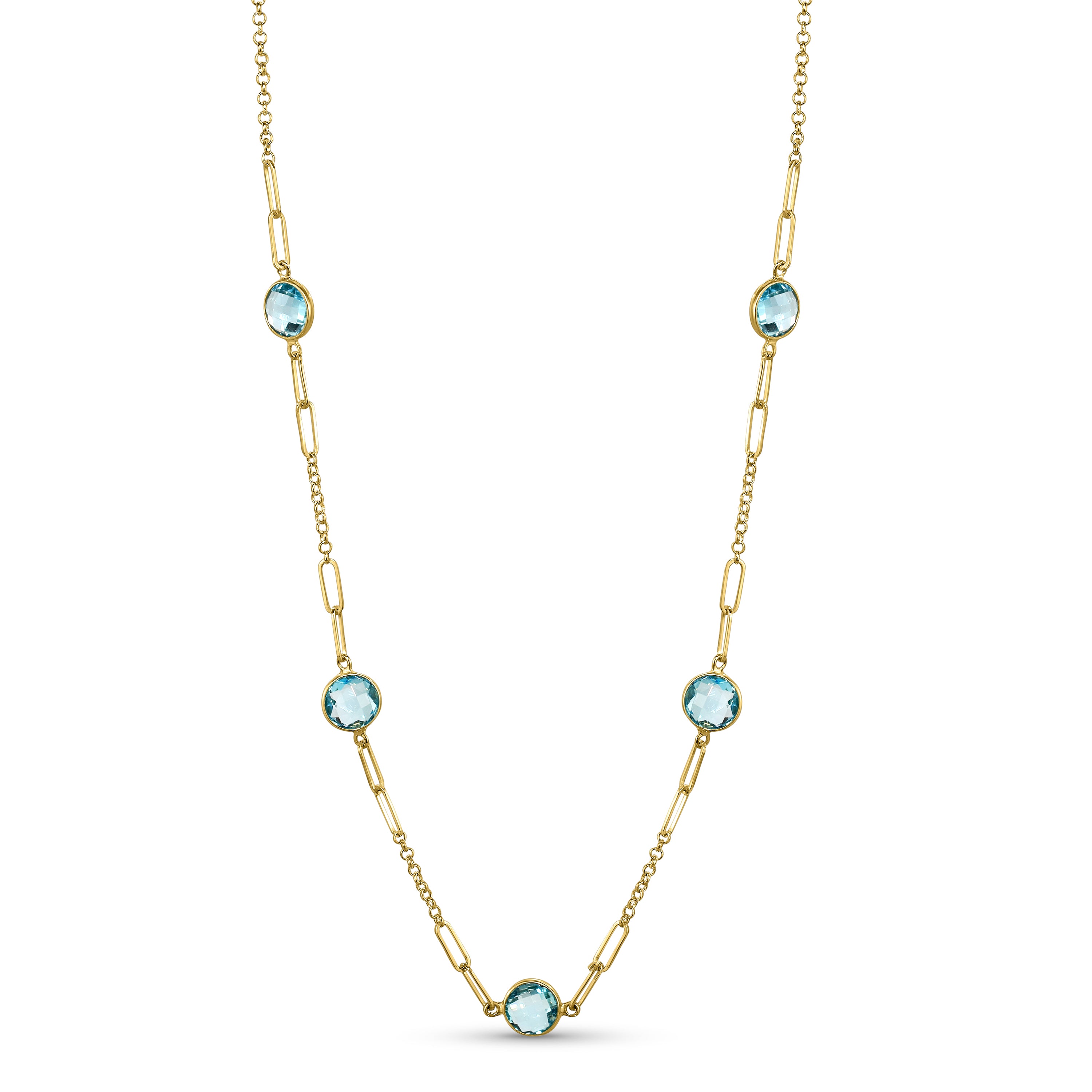 14k Swiss Blue Topaz Fancy Statement Necklace