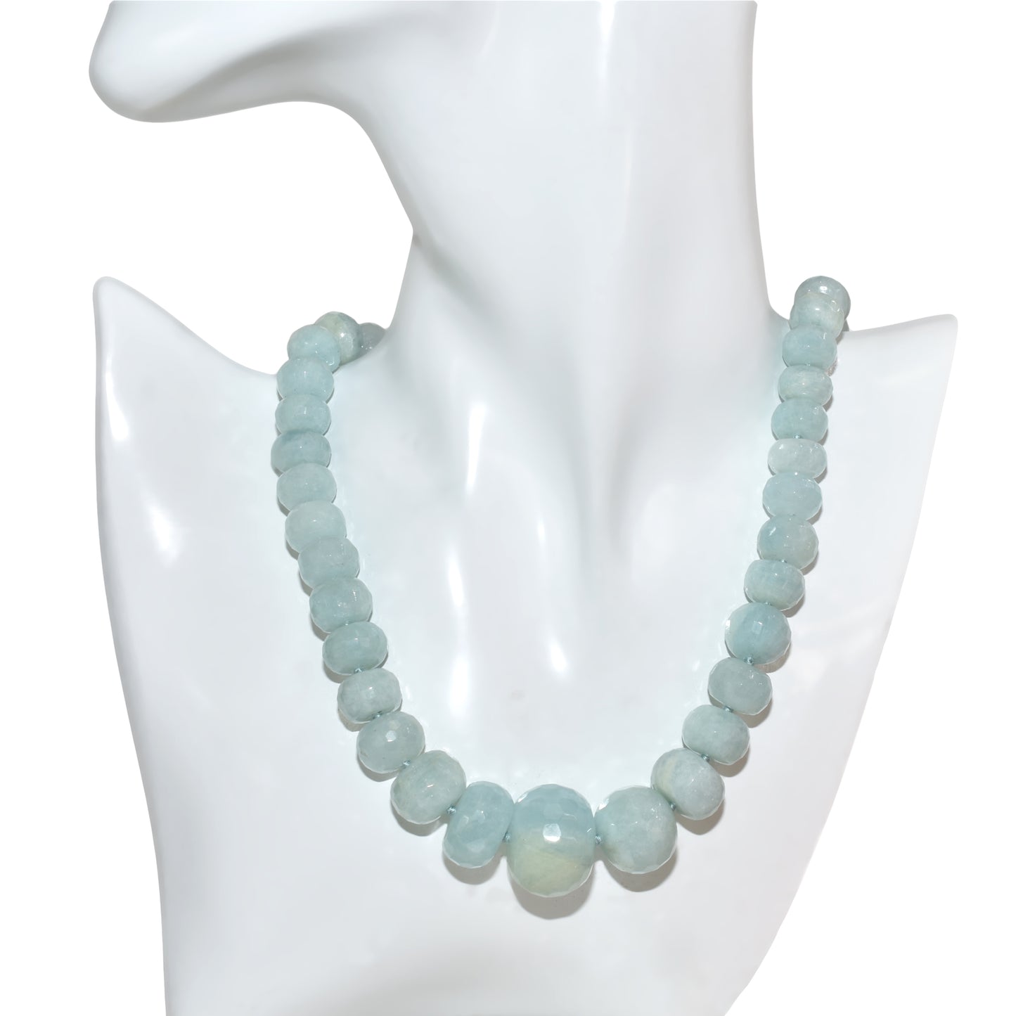 14k Aquamarine Faceted Roundel Knotted Necklace