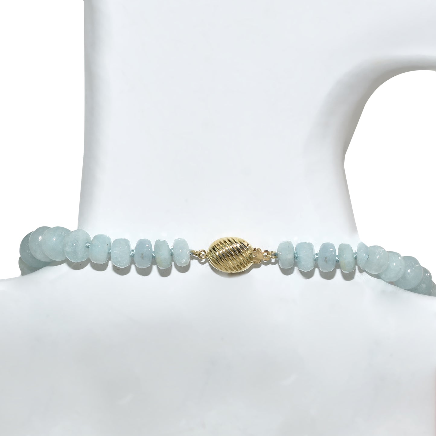 14k Aquamarine Faceted Roundel Knotted Necklace