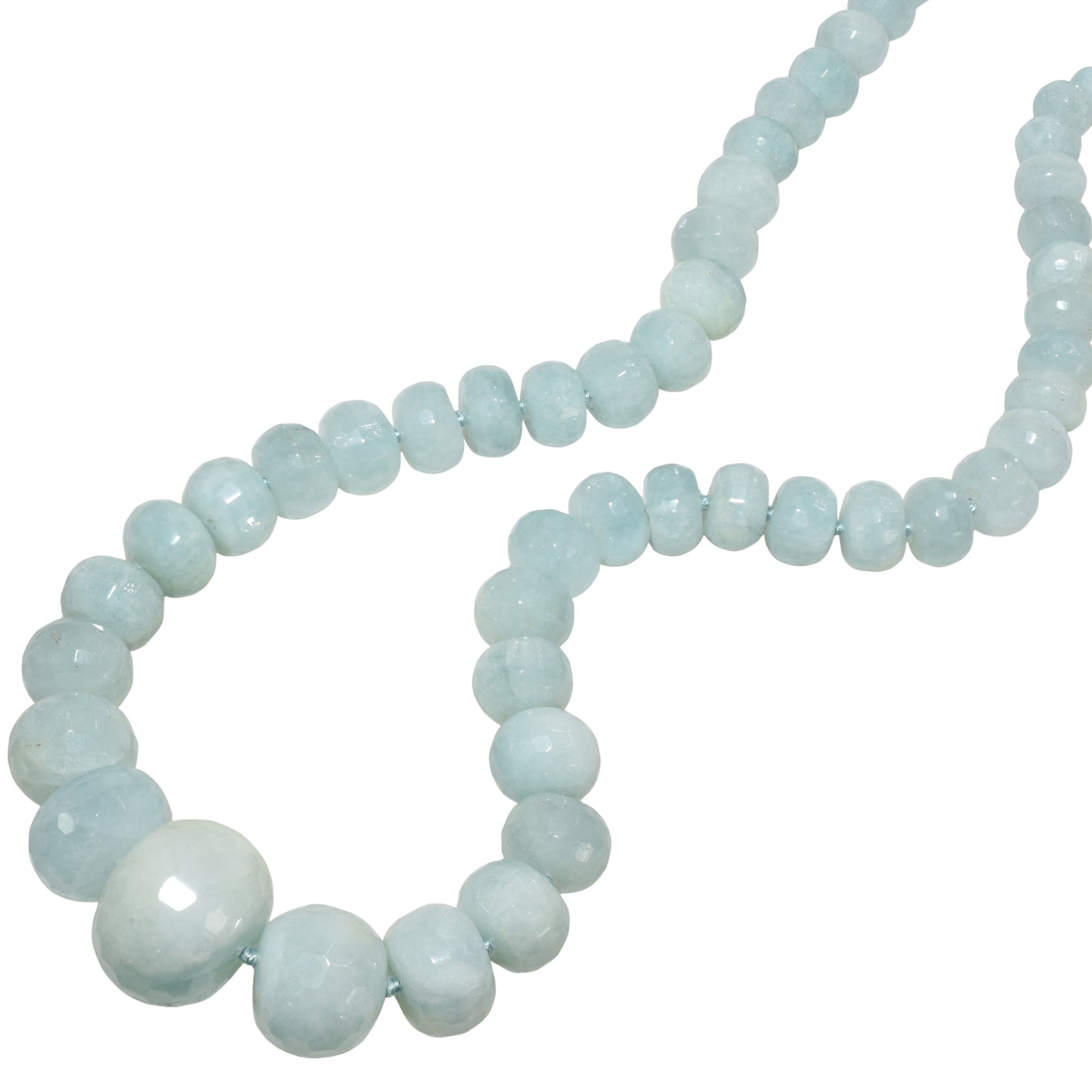 14k Aquamarine Faceted Roundel Knotted Necklace