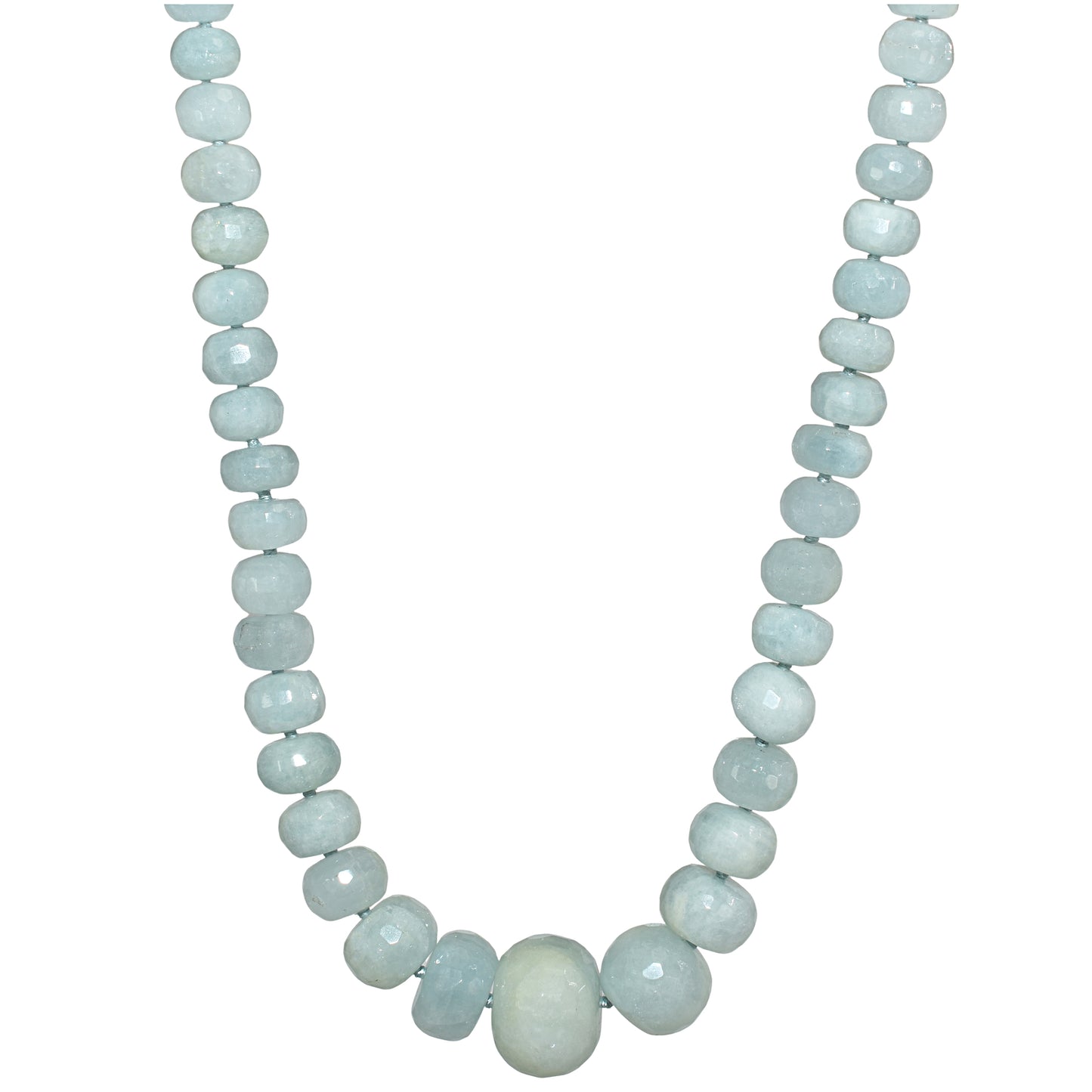 14k Aquamarine Faceted Roundel Knotted Necklace
