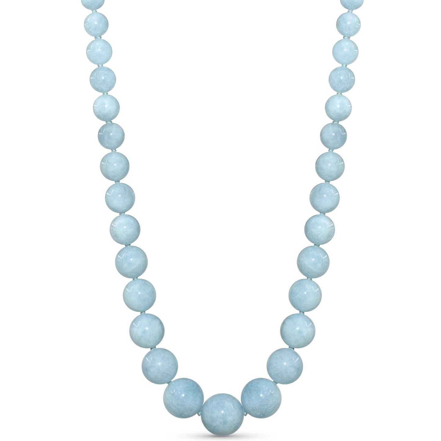 14k Aqua Graduated Beads Knotted Necklace