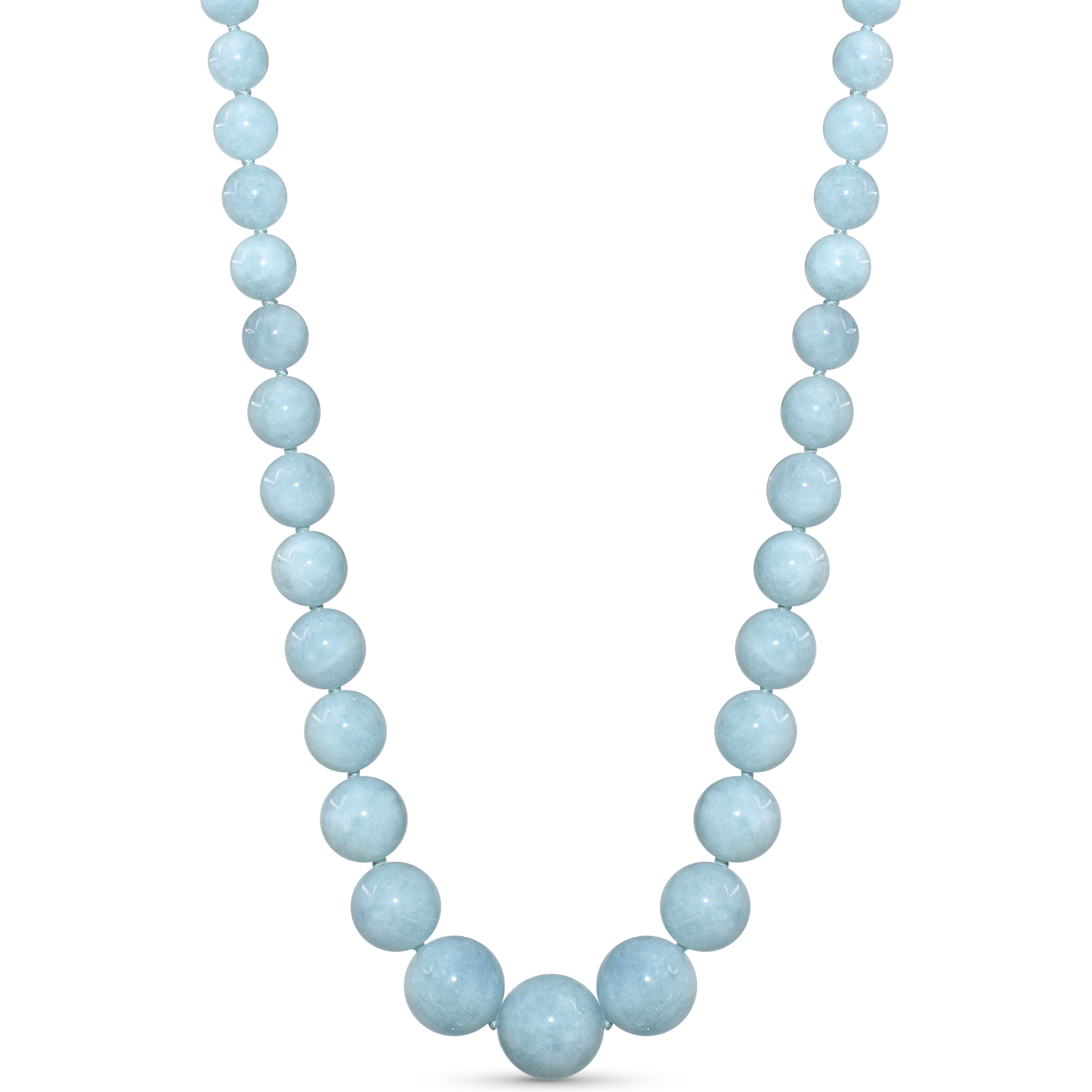 14k Aqua Graduated Beads Knotted Necklace