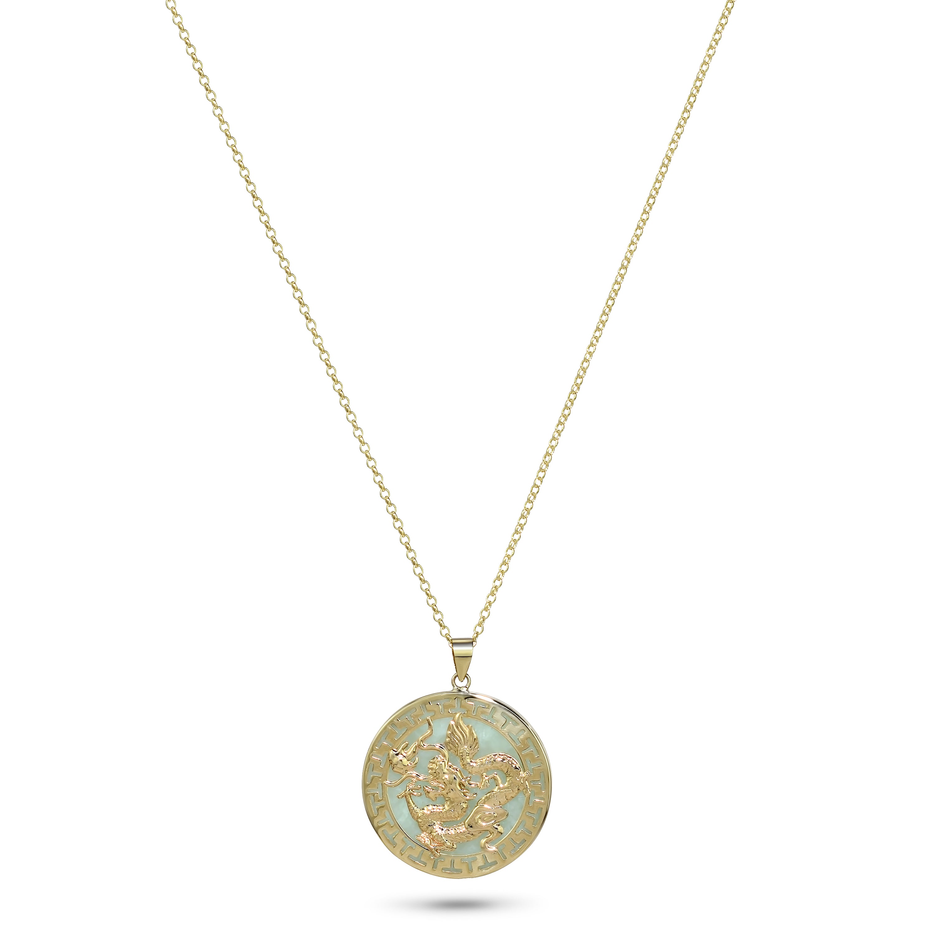 14k Jade Dragon Pendant Necklace 17"