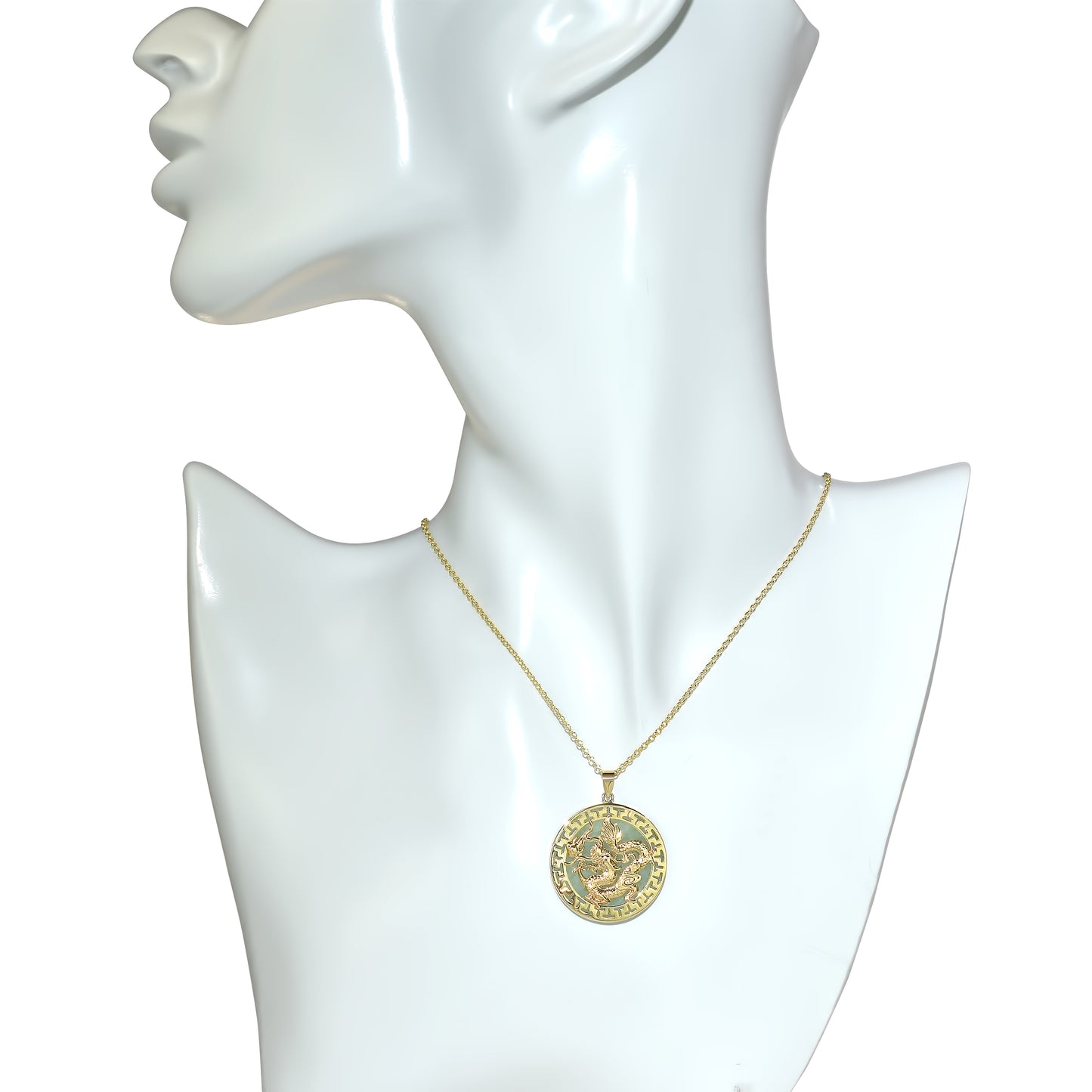 14k Jade Dragon Pendant Necklace 17"