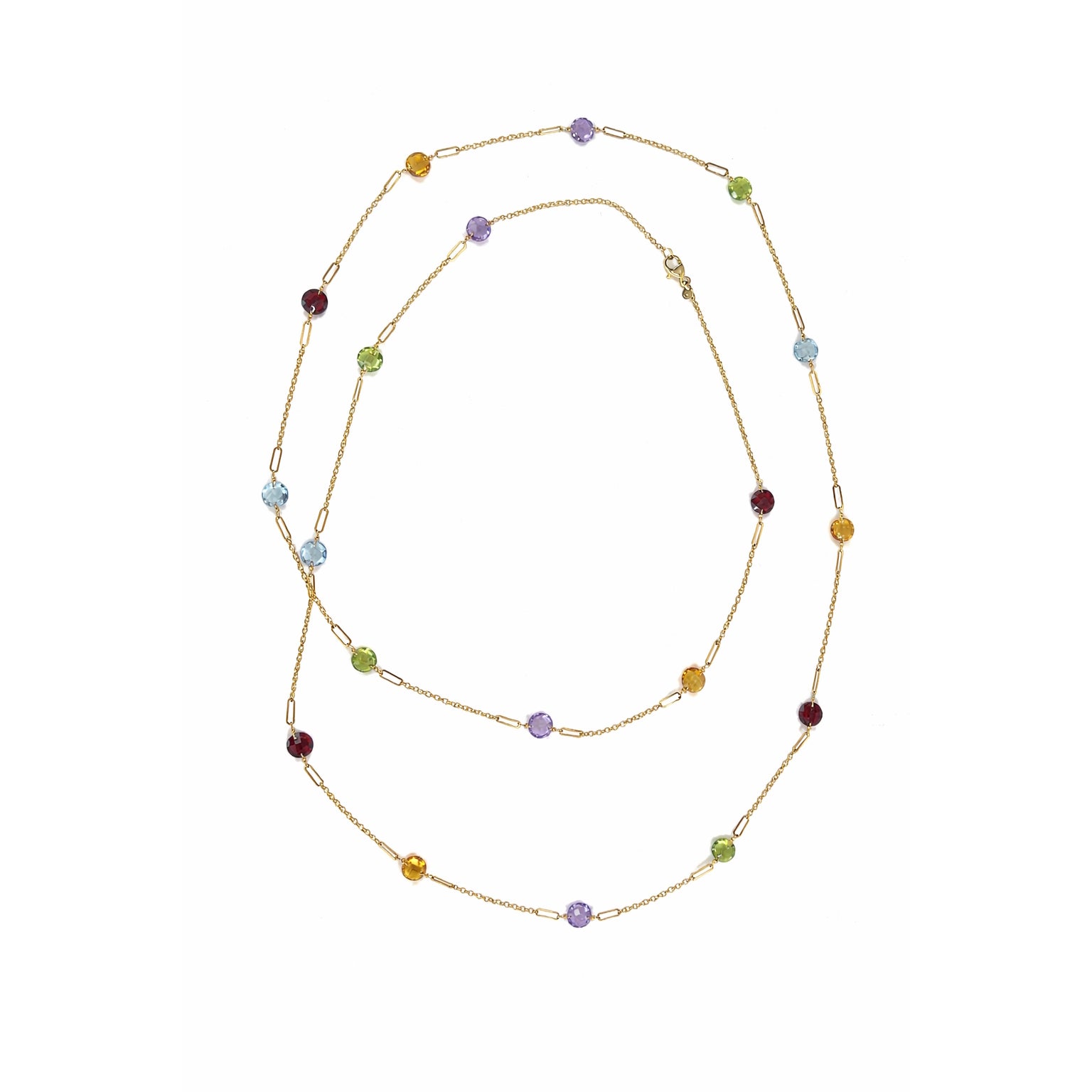 14k Multi Gemstone Paperclip Station Necklace