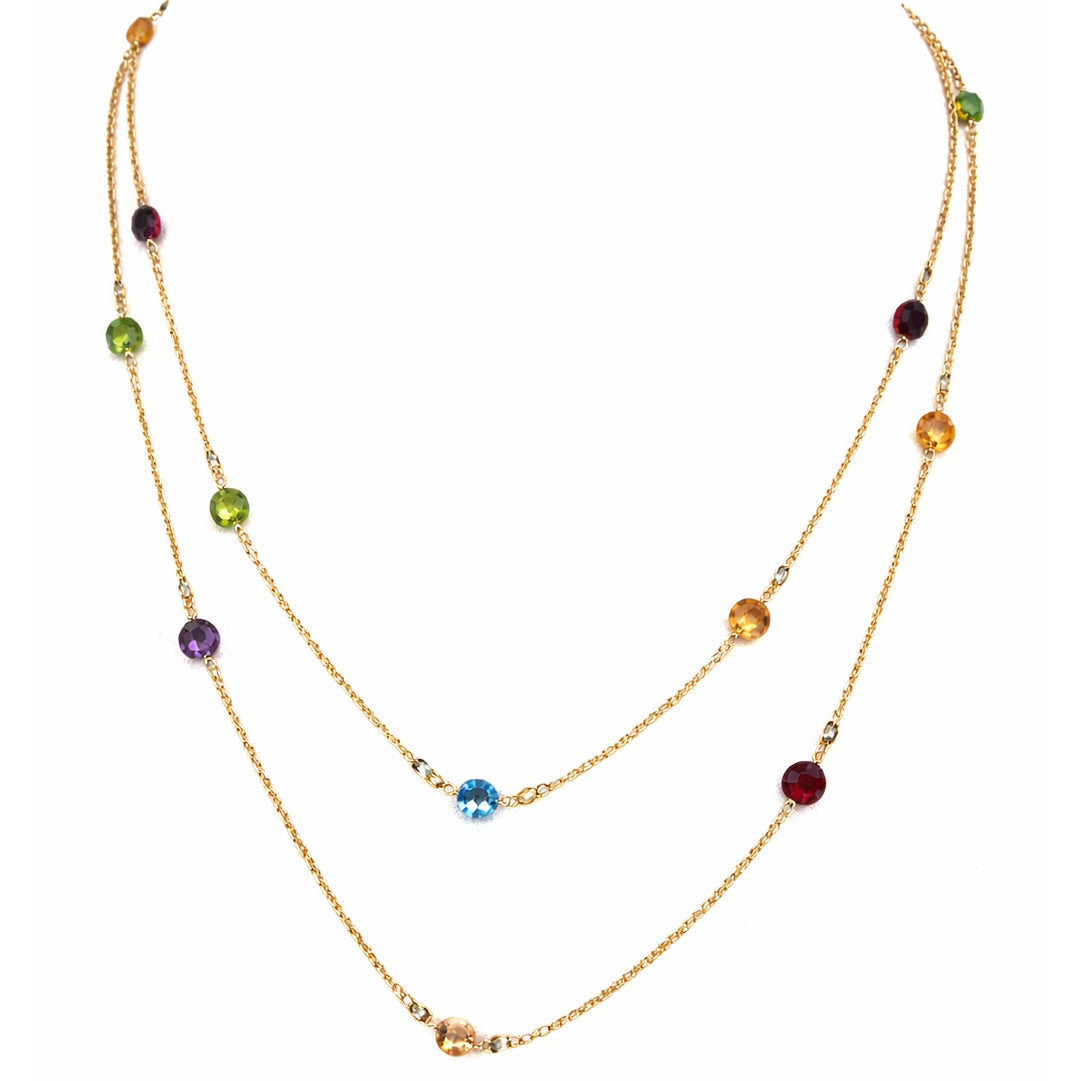 14k Multi Gemstone Paperclip Station Necklace