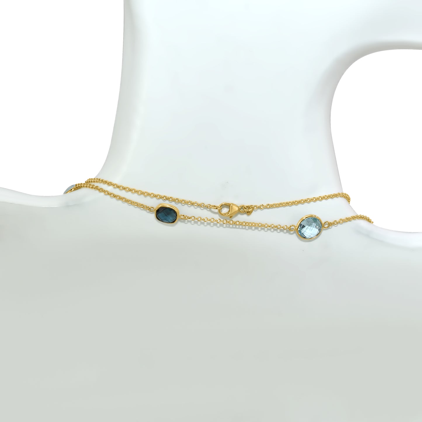 14k Blue Topaz Mixed Shape 15 Bezel Necklace