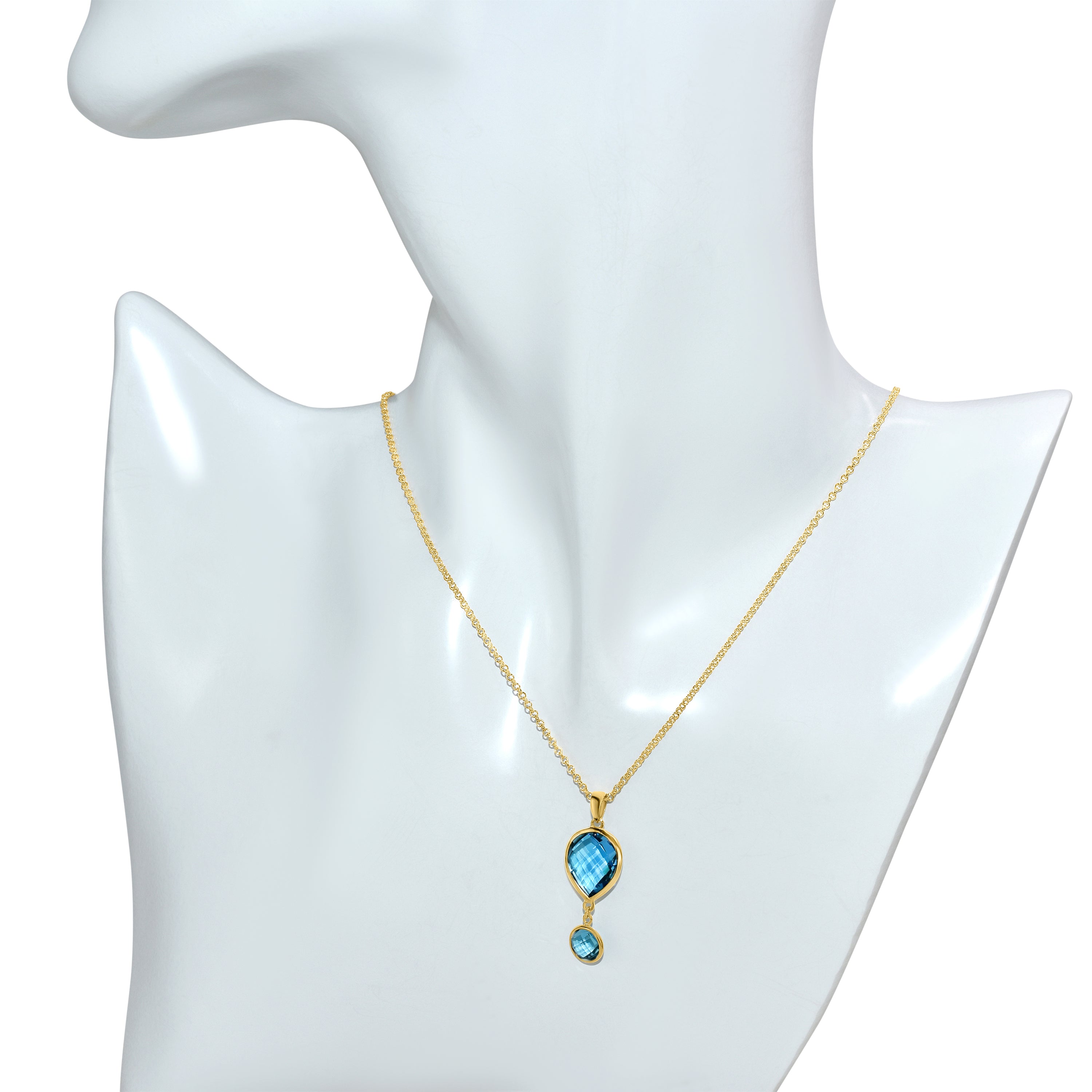 14K Swiss Blue Topaz Pear & Round Pendant Necklace