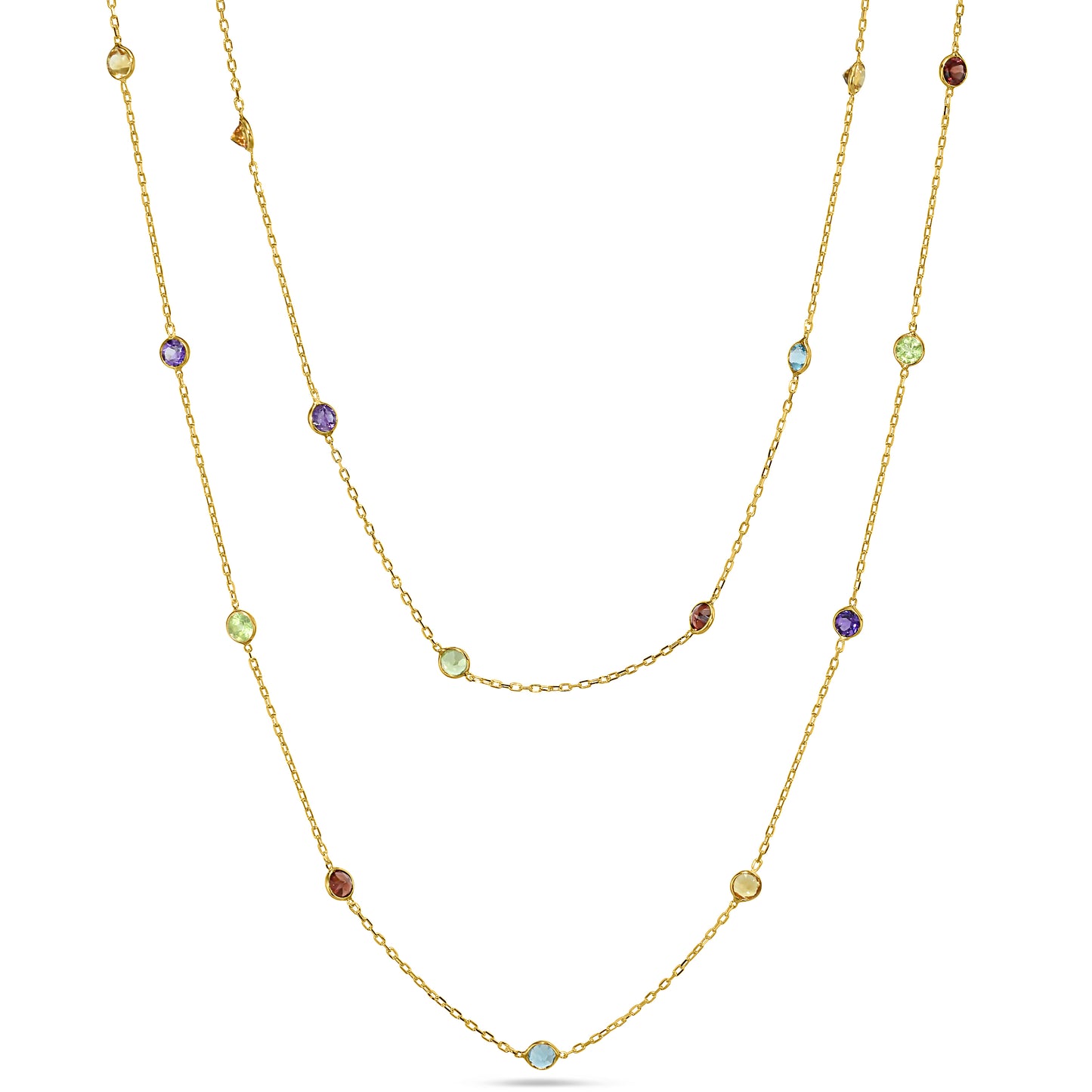 14k Multi Gemstone Bezel Station Necklace