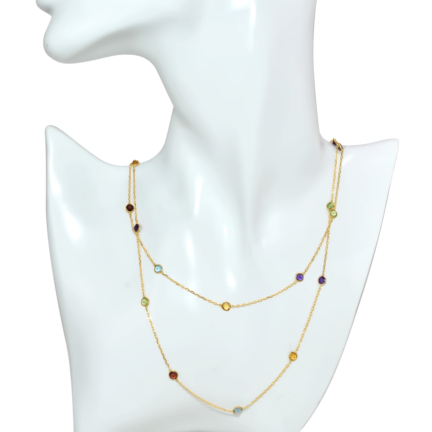 14k Multi Gemstone Bezel Station Necklace