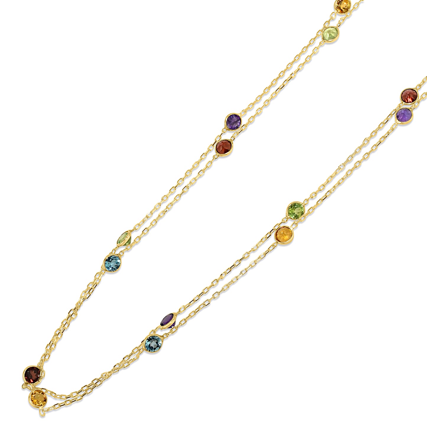 14k Multi Gemstone Bezel Station Necklace