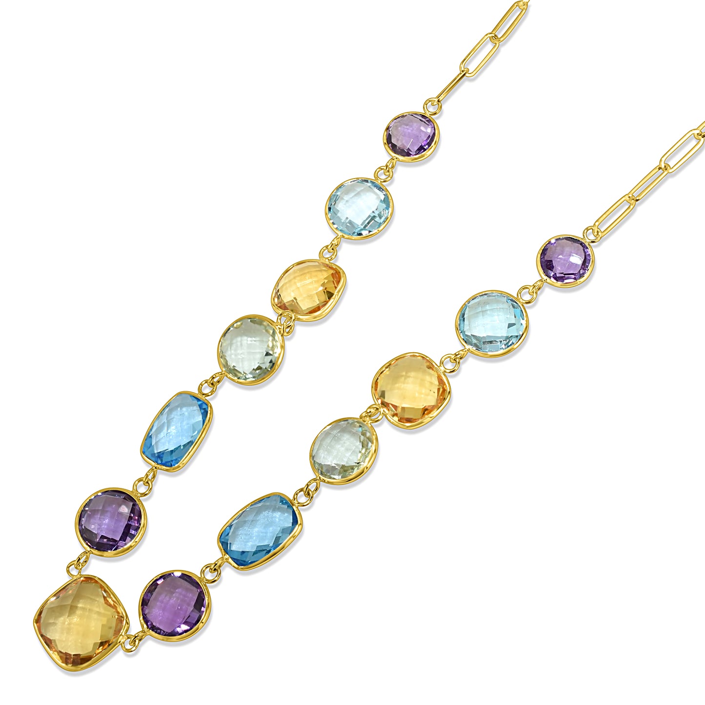 14k Yellow Gold Multi Gemstone Paperclip Necklace
