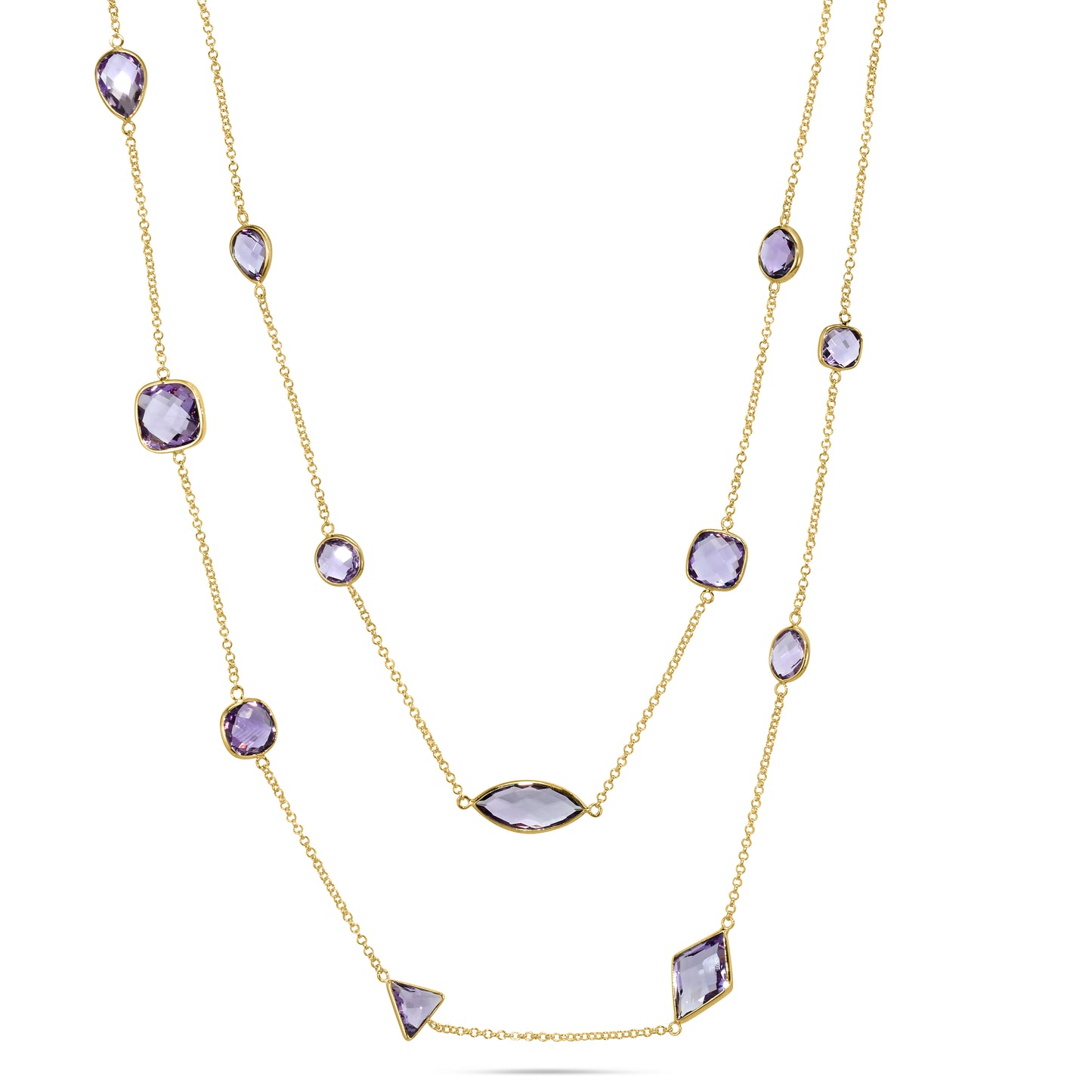 14k Amethyst Mixed Shape Bezel Necklace