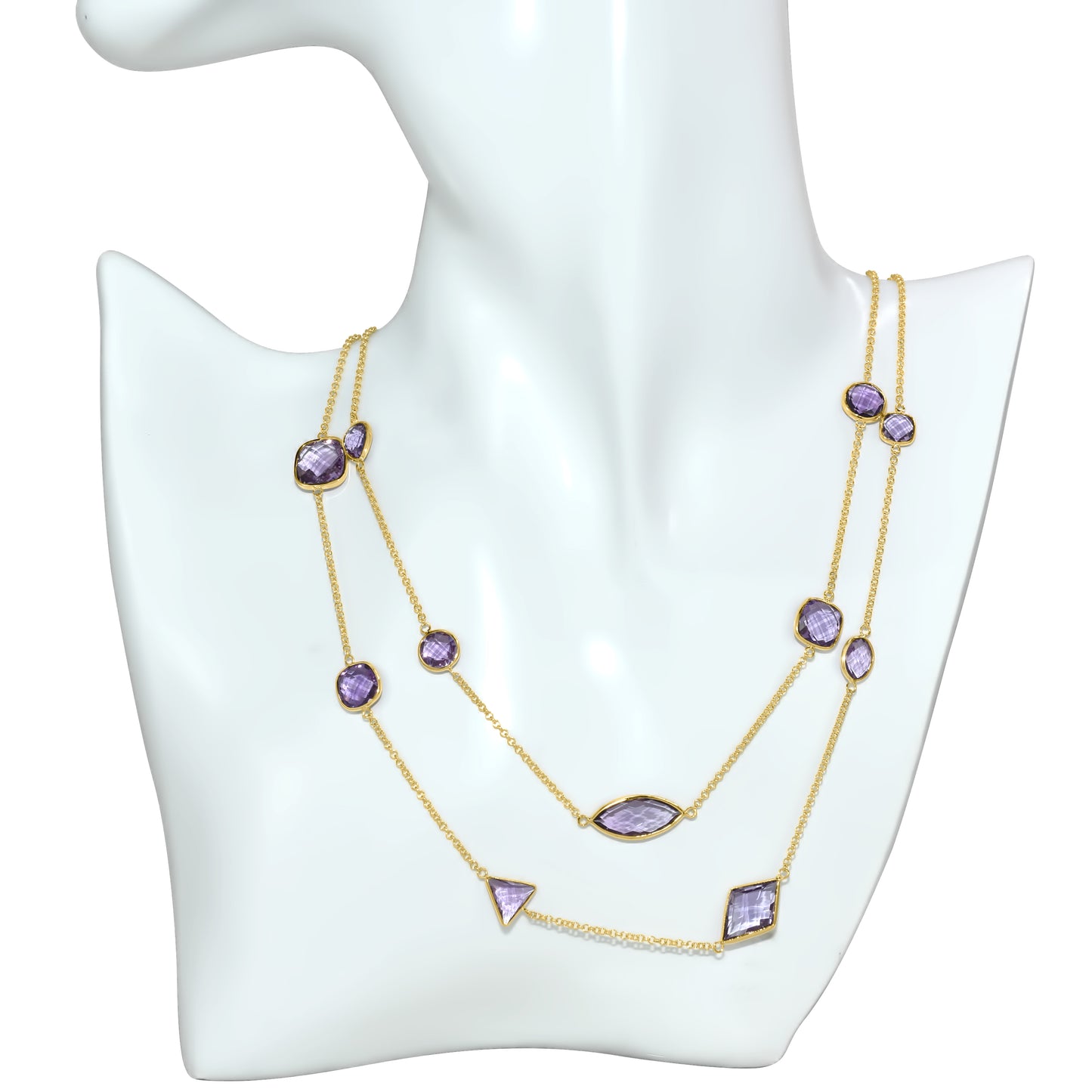 14k Amethyst Mixed Shape Bezel Necklace