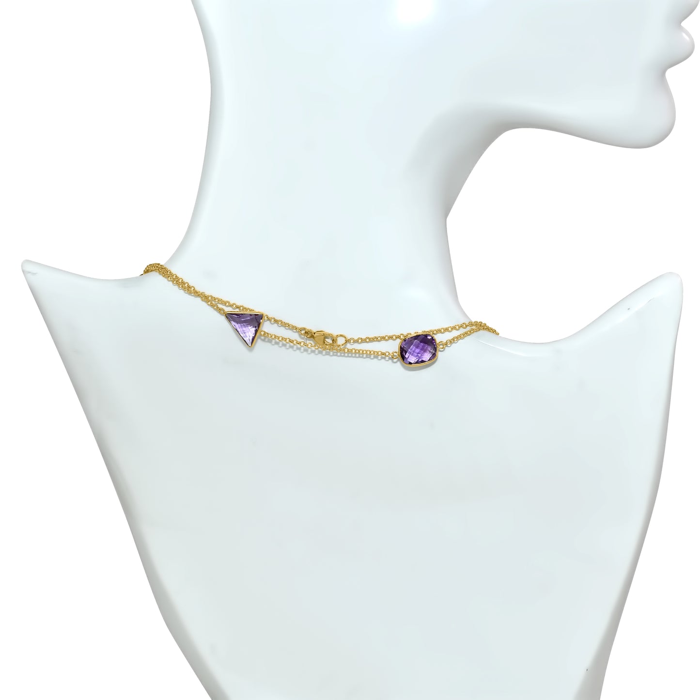 14k Amethyst Mixed Shape Bezel Necklace