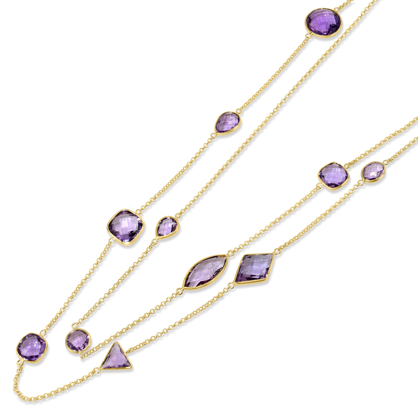 14k Amethyst Mixed Shape Bezel Necklace