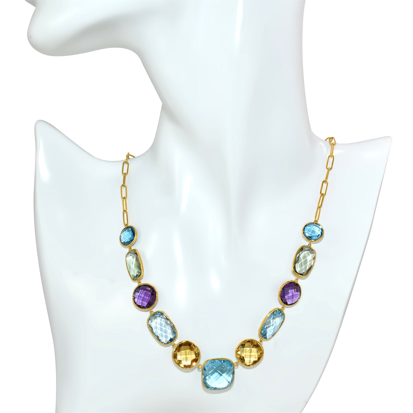 14k Multi Gemstone 11 Bezel Necklace