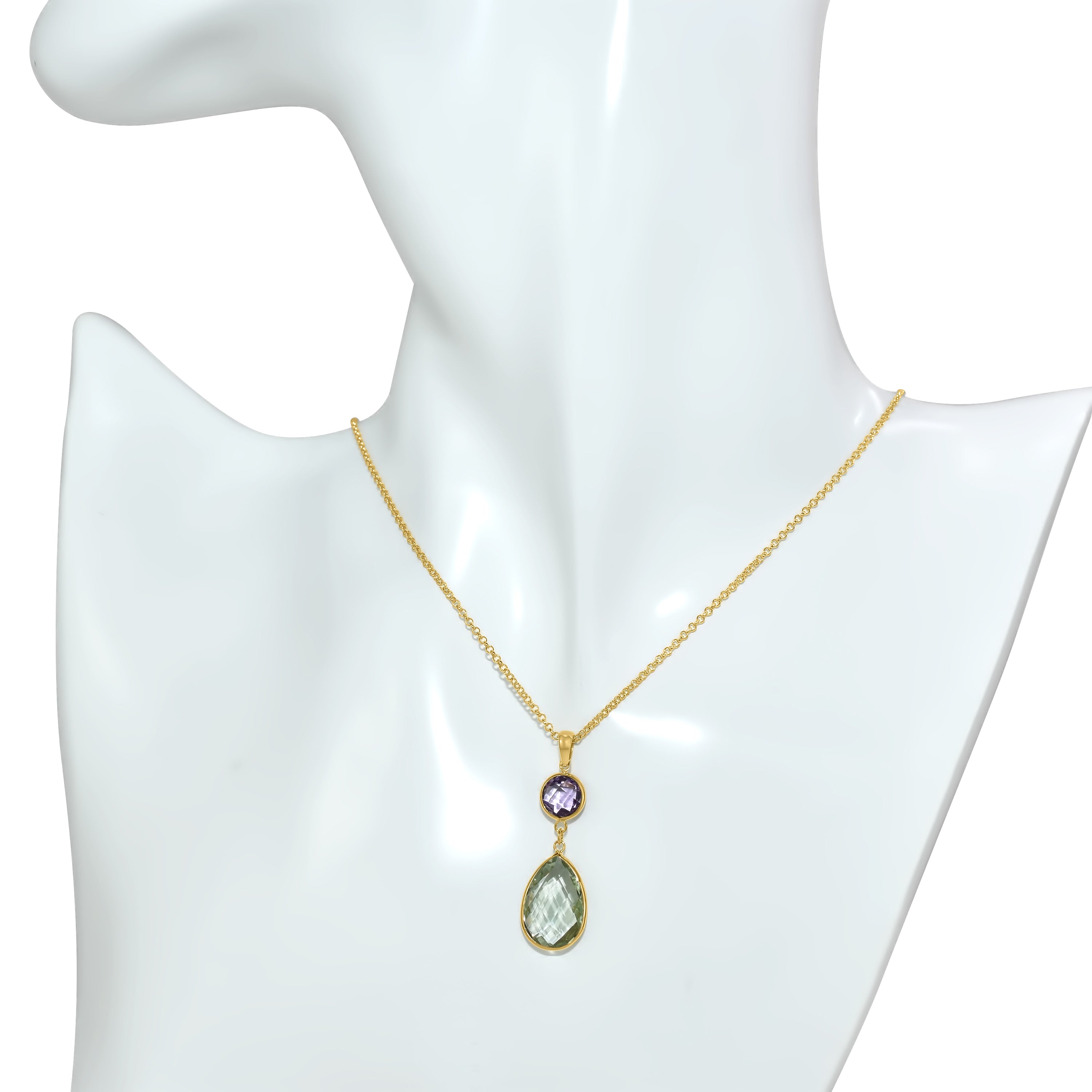 14k Purple/Green Amethyst Pendant Necklace