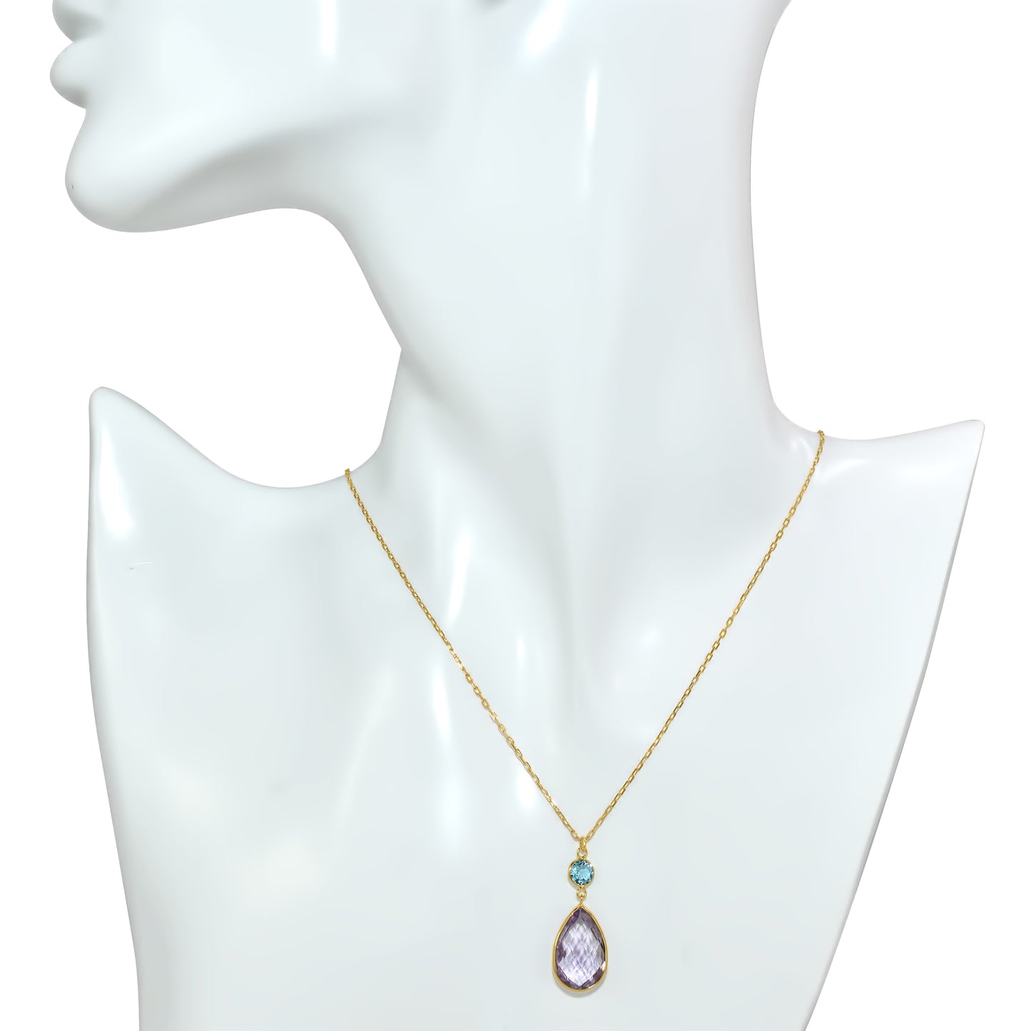 14k Pink Amethyst Swiss Blue Topaz Pendant Necklace
