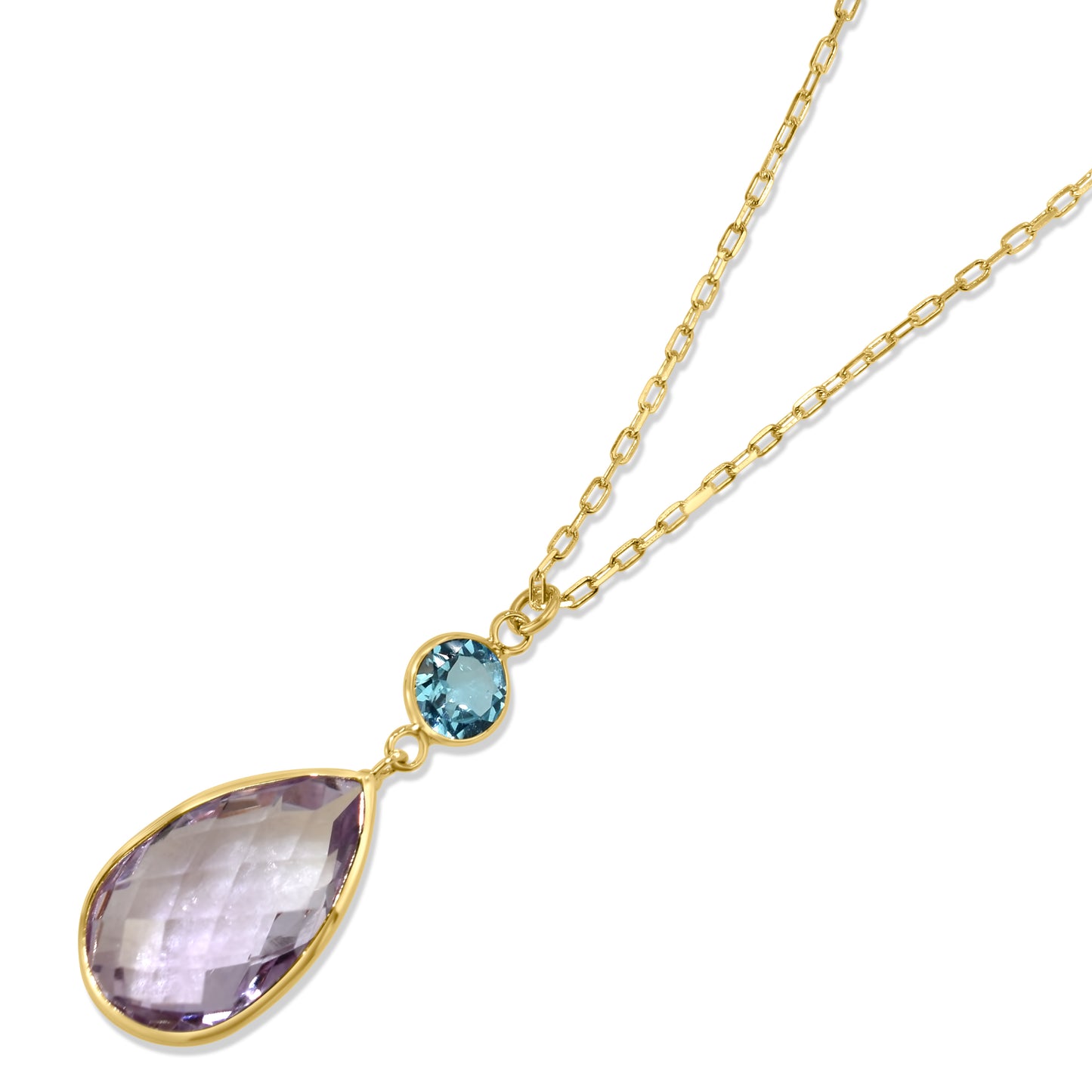 14k Pink Amethyst Swiss Blue Topaz Pendant Necklace