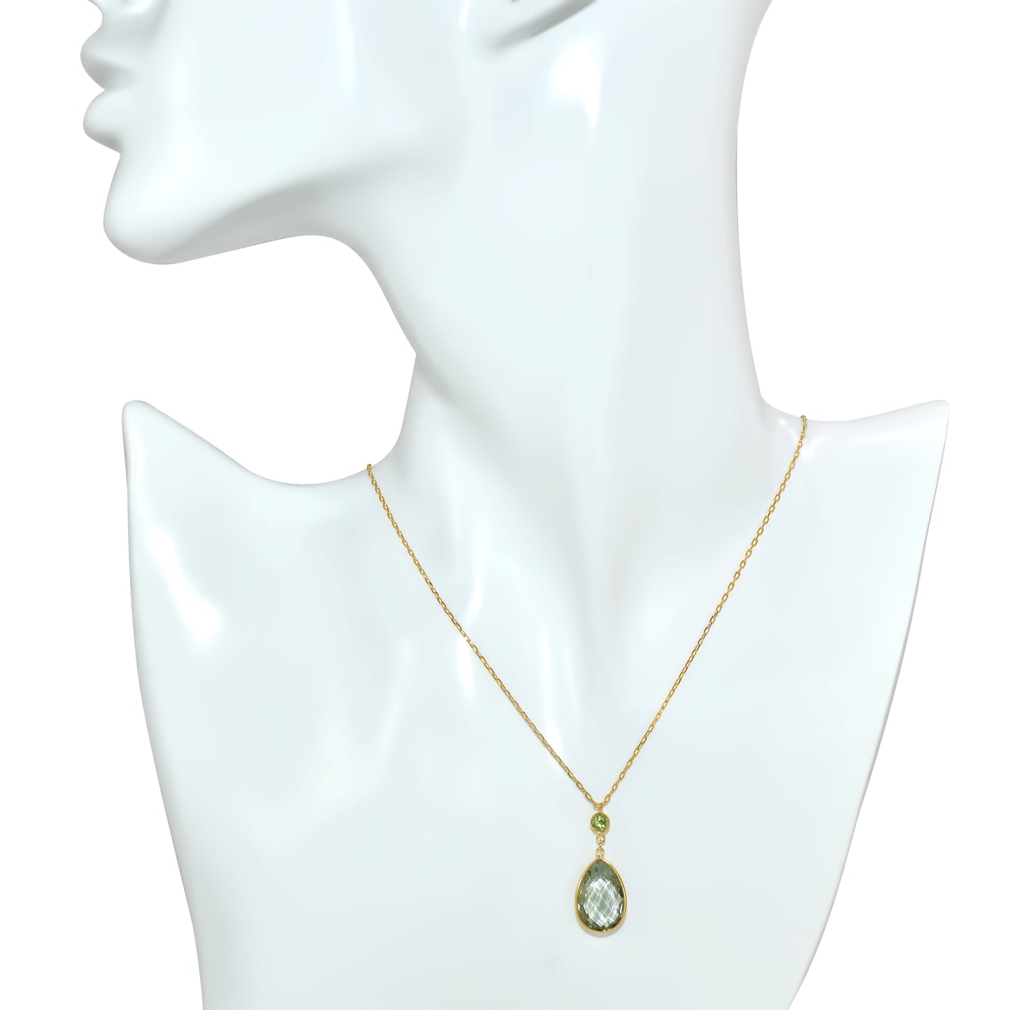 14k Peridot Green Amethyst Pendant Necklace