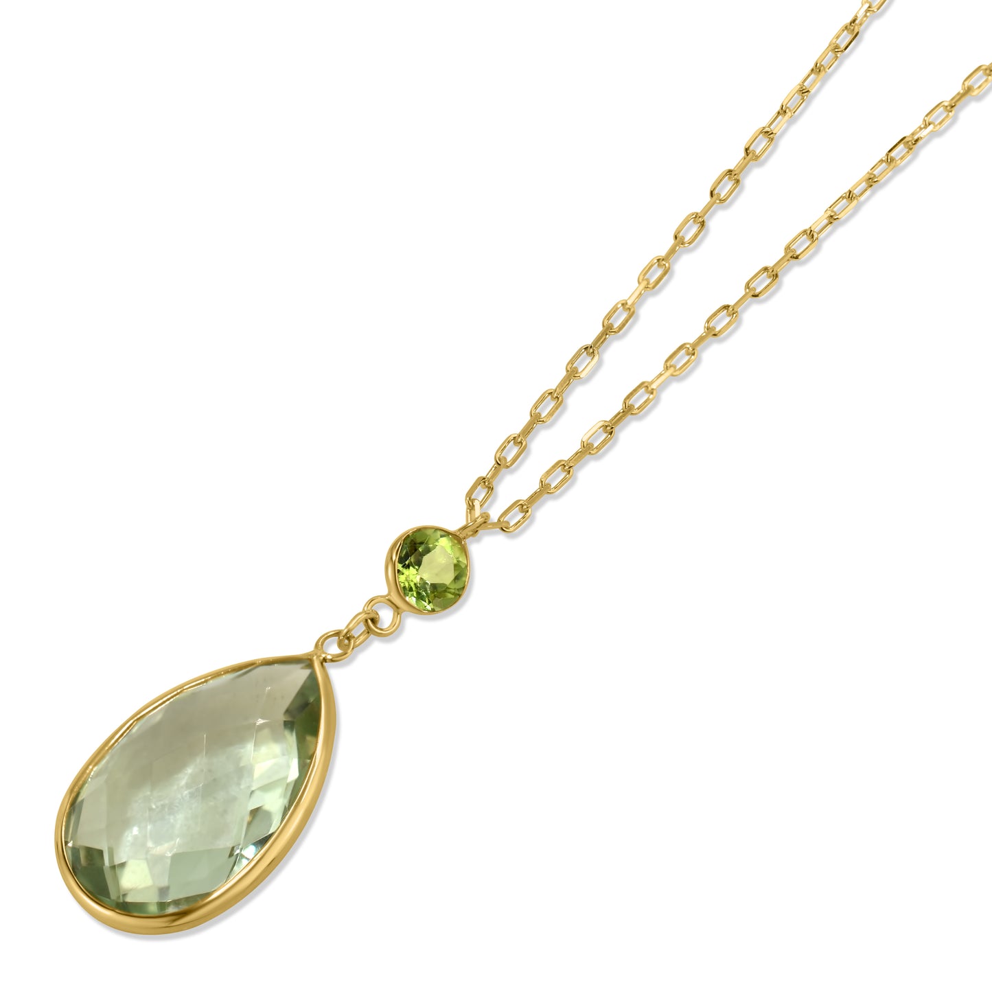 14k Peridot Green Amethyst Pendant Necklace