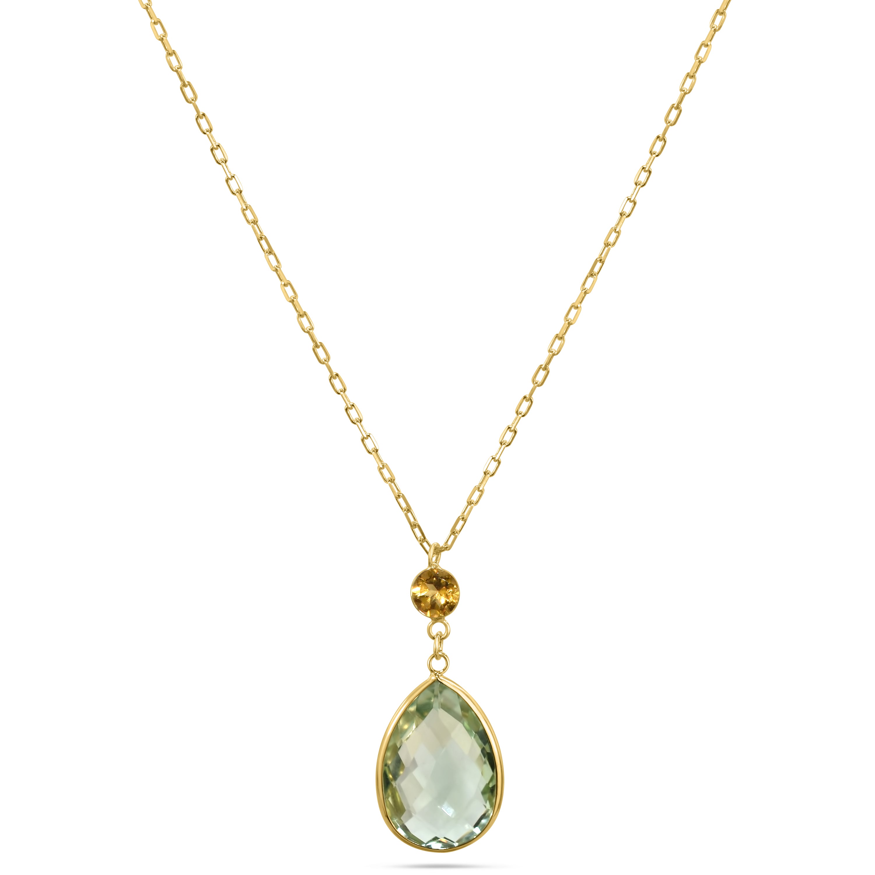14k Citrine Green Amethyst Pendant Necklace
