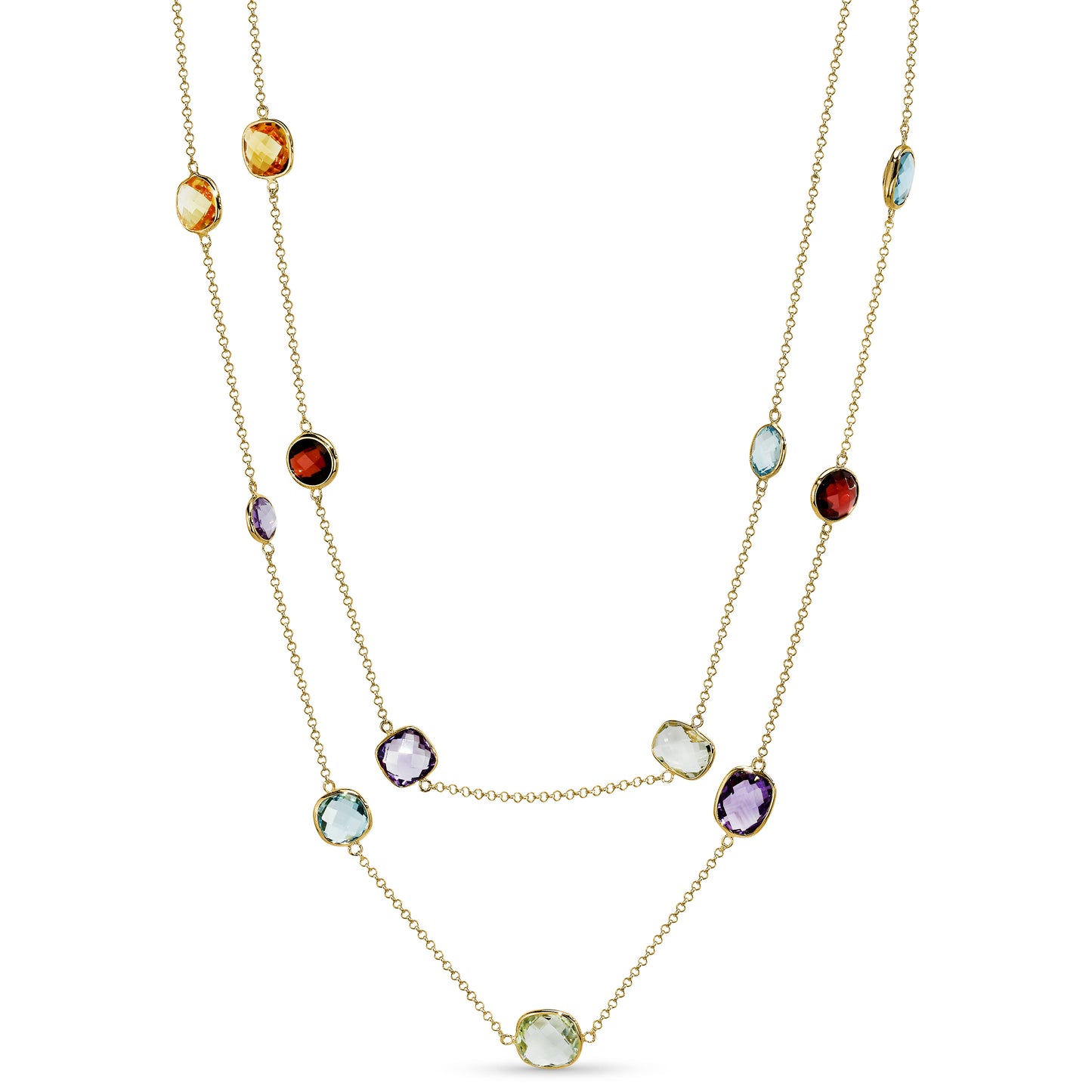 14k Multi Gemstone Mixed Shape 15 Bezel Necklace